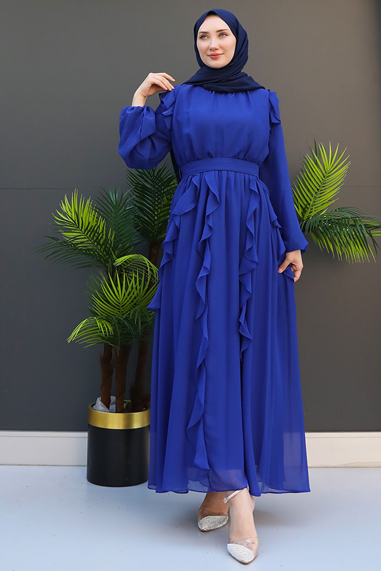 Rümeysa Şifon Elbise Gece Mavi - 1