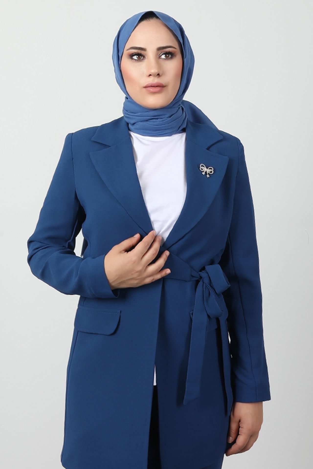 Asimetrik Taşlı Takım Koyu Mavi - 5