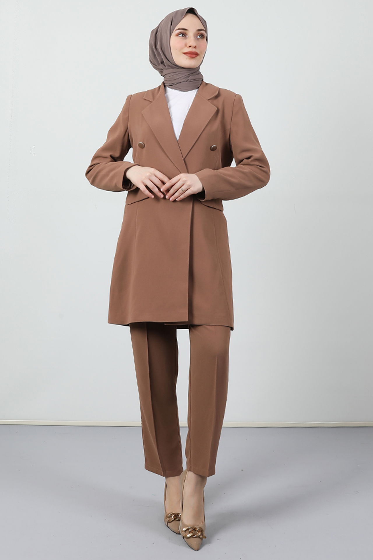 Blazer Ceket Takım Sütlükahve 