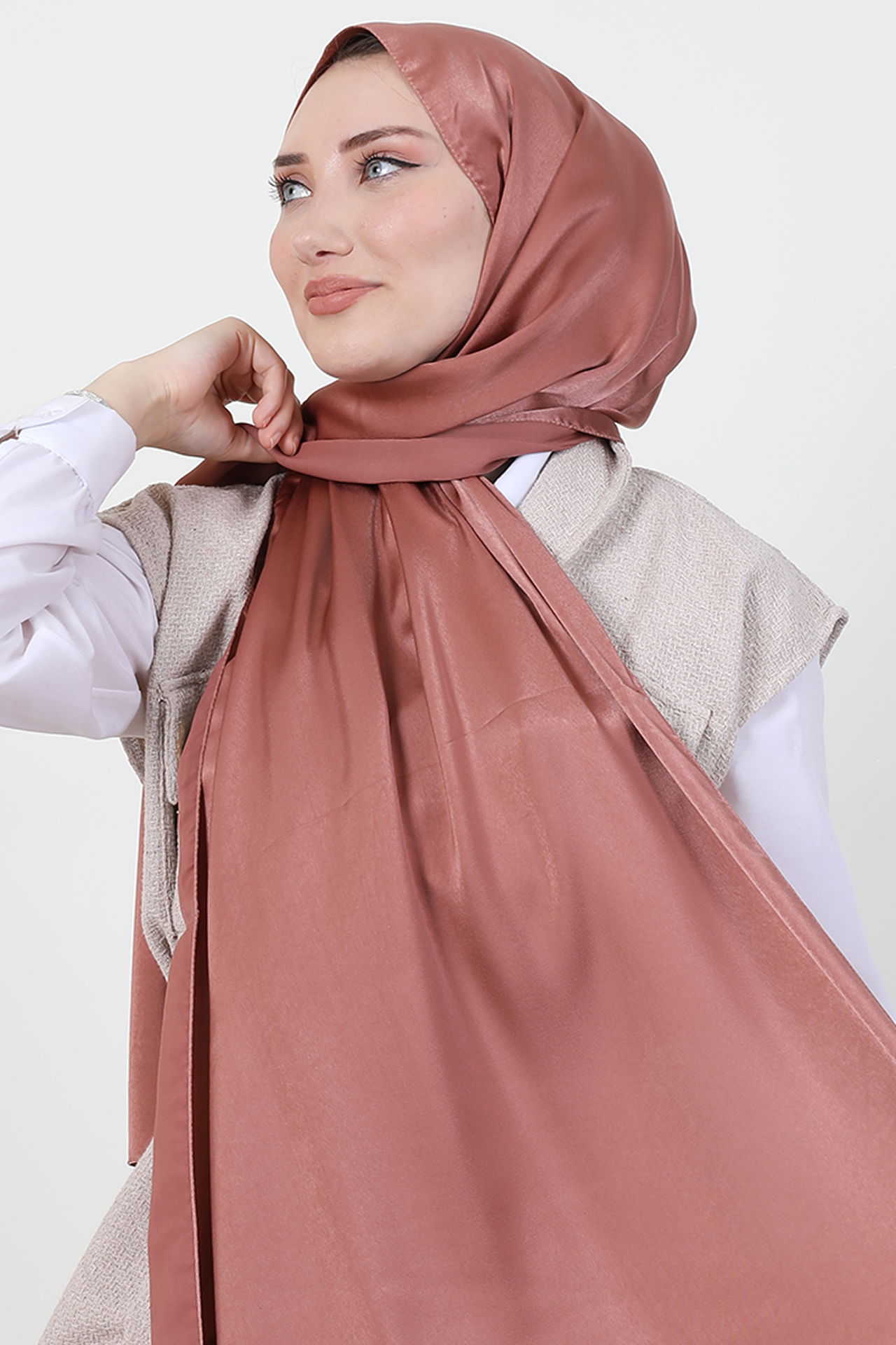 GİYZAMİLA - Model Saten Şal Gül Kurusu