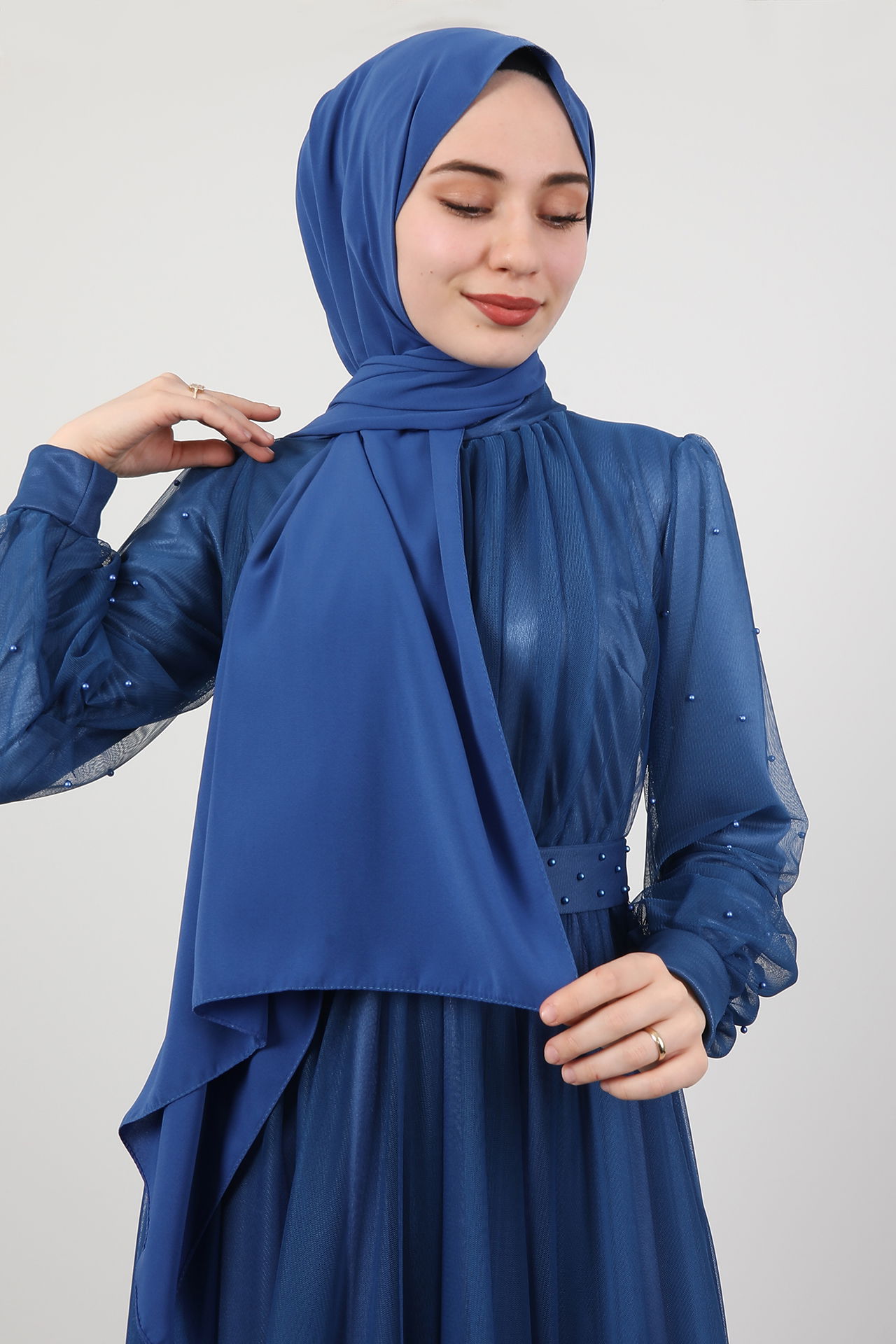 Medine İpeği Şal Koyu Mavi 