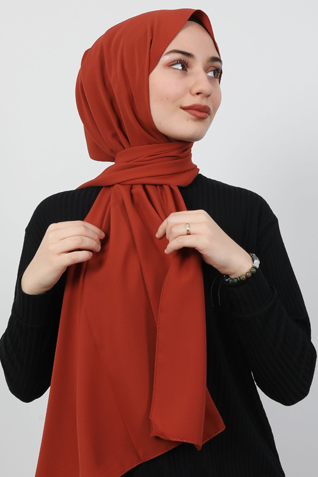 Medine İpeği Şal Koyu Mercan 