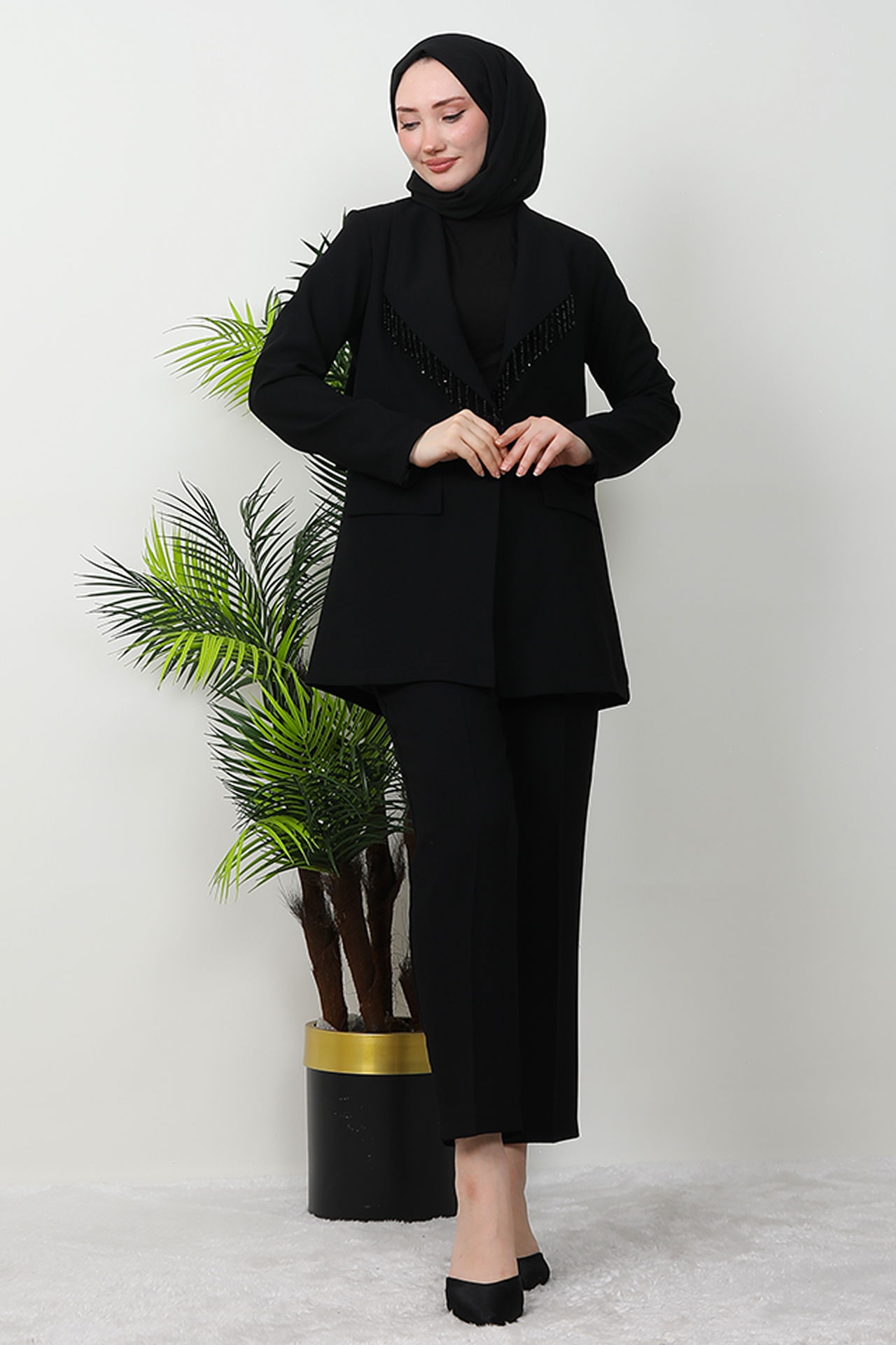 Asena Taşlı Takım Siyah - 2