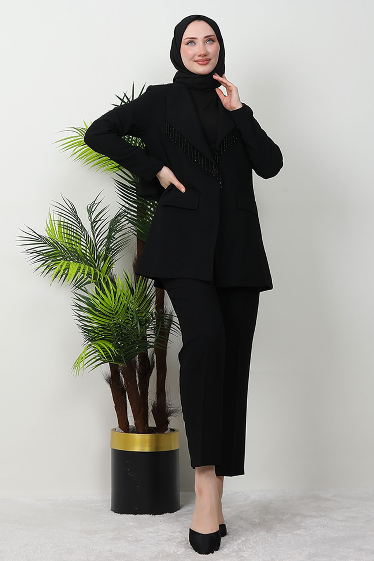 Asena Taşlı Takım Siyah - 3