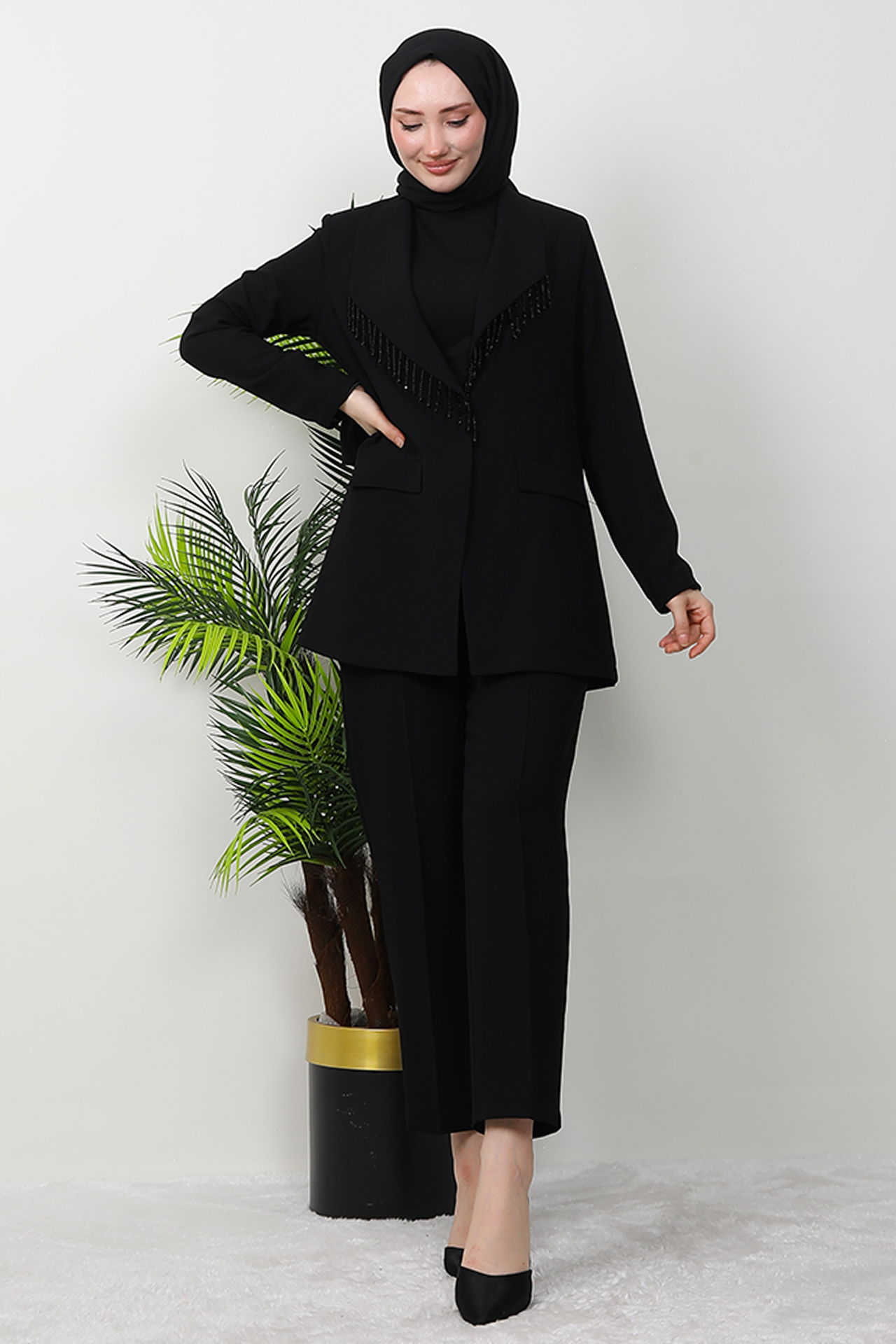 Asena Taşlı Takım Siyah - 4