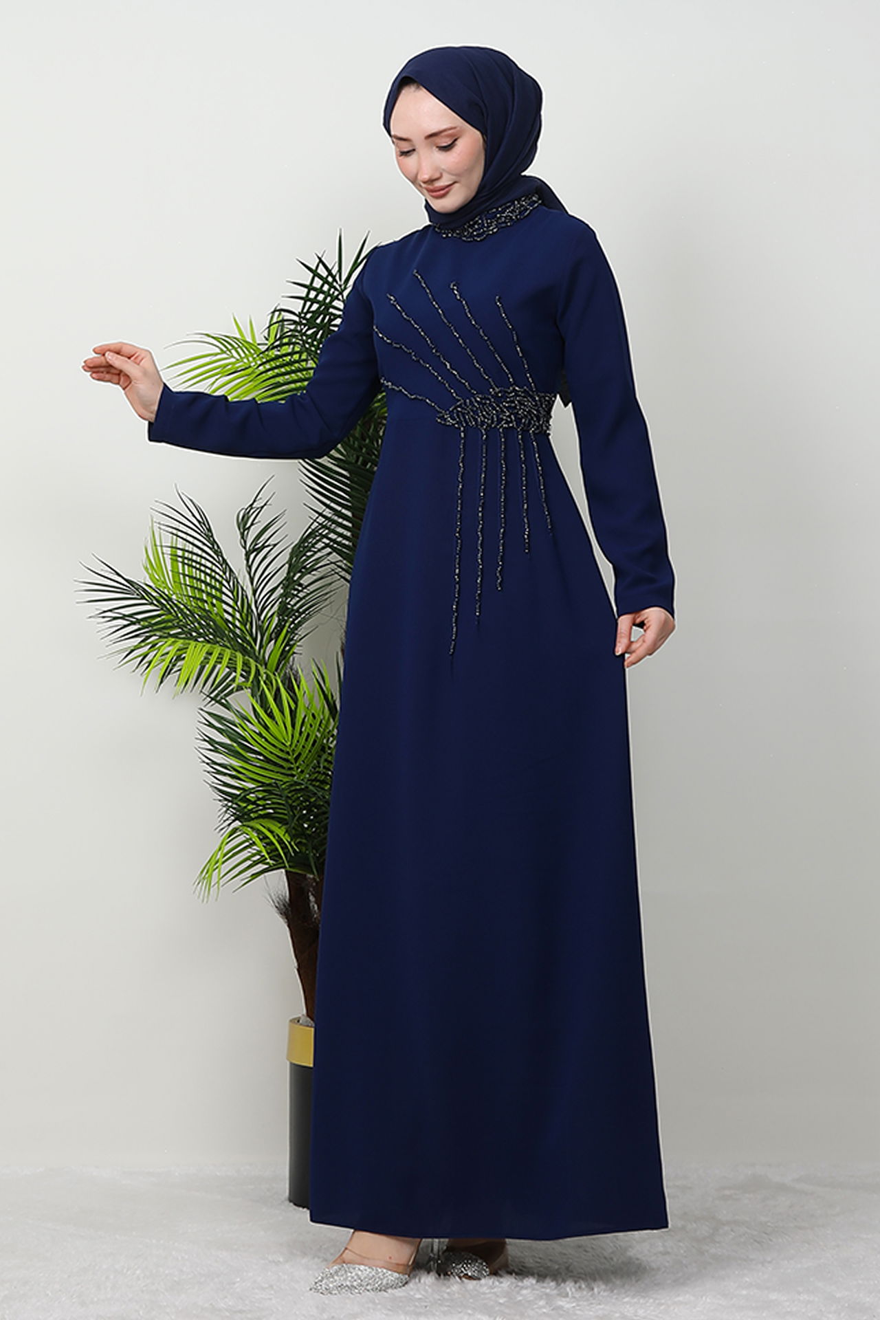 Gaye Taşlı Elbise Lacivert - 4
