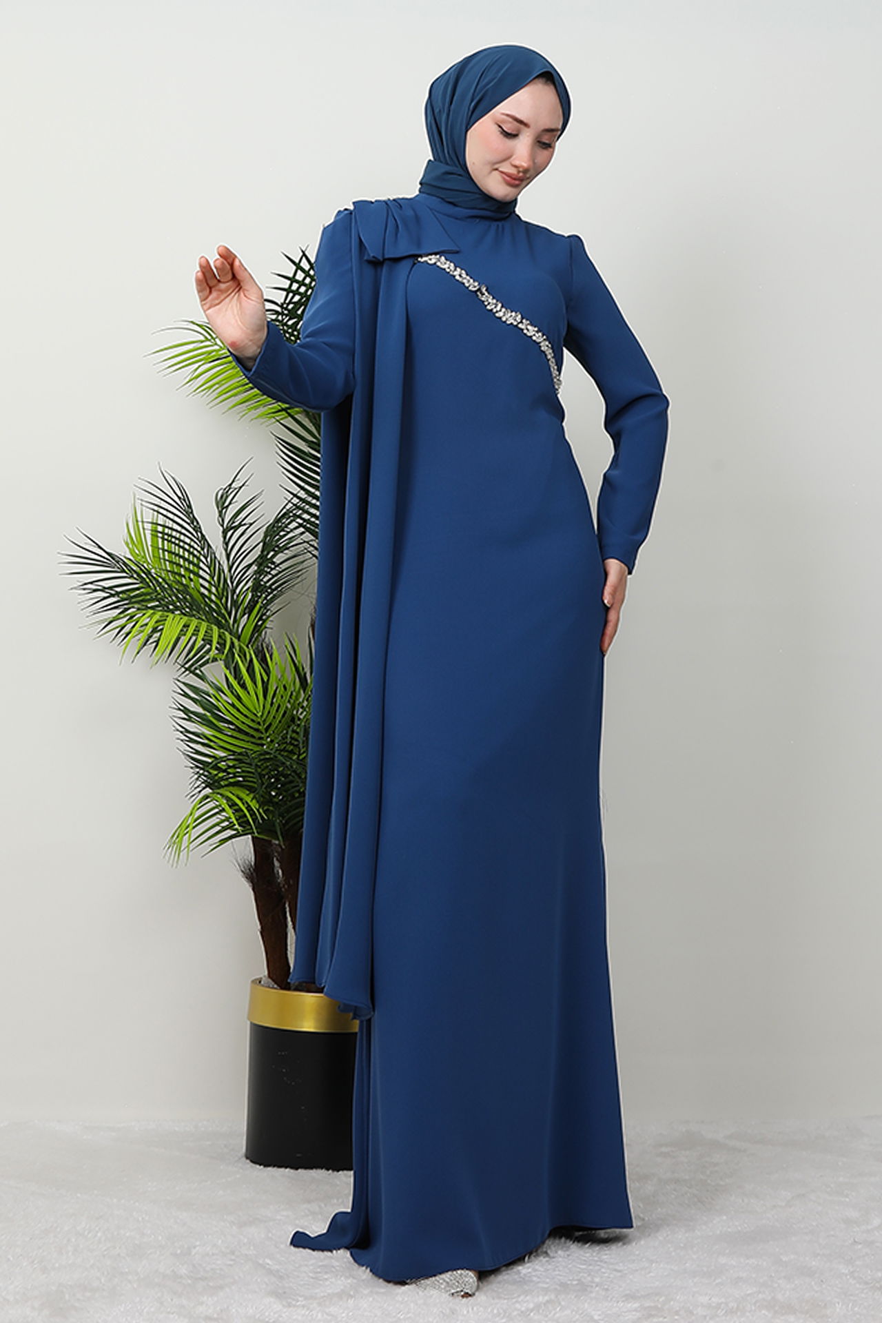 Özün Taşlı Abiye İndigo - 2
