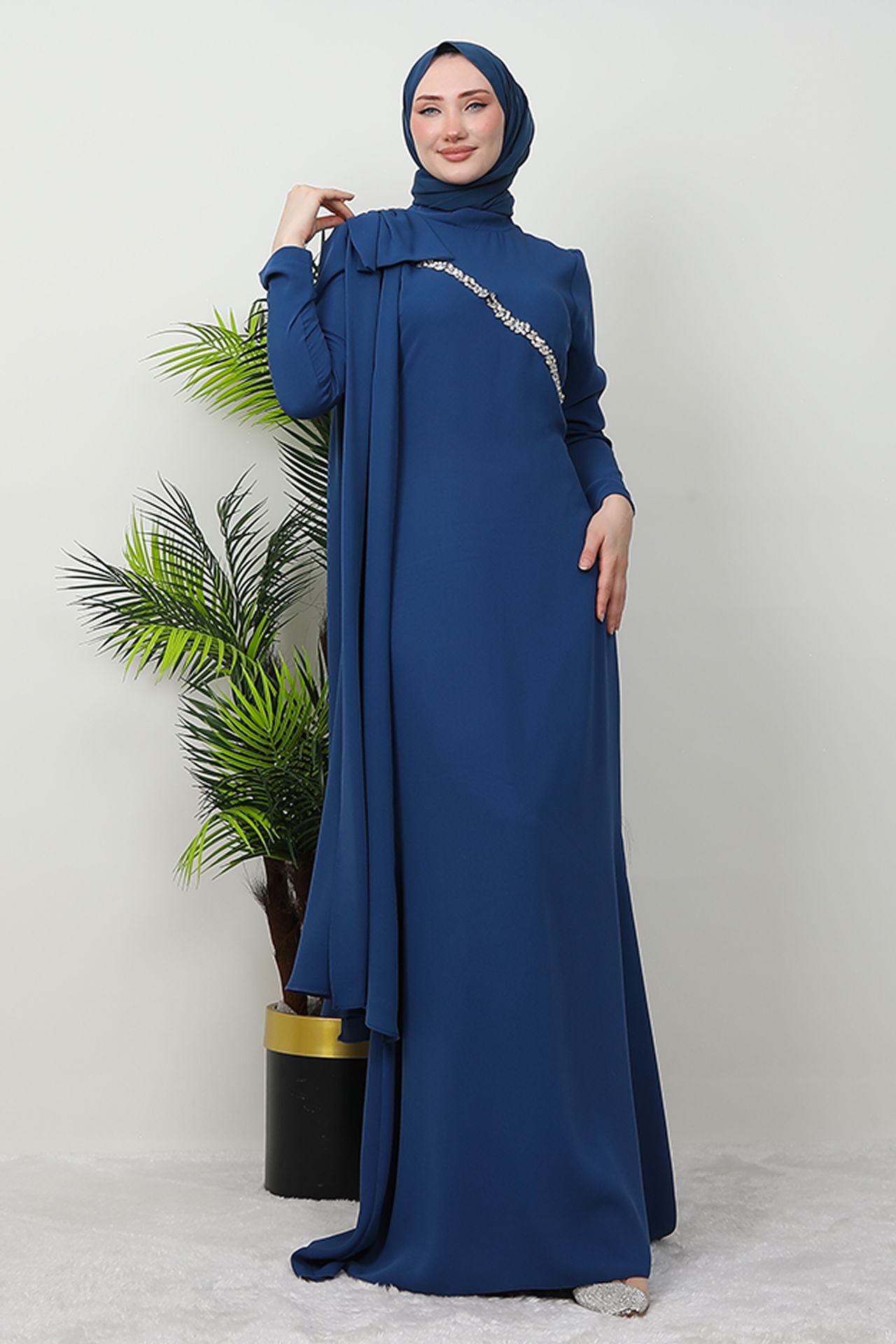 Özün Taşlı Abiye İndigo - 3