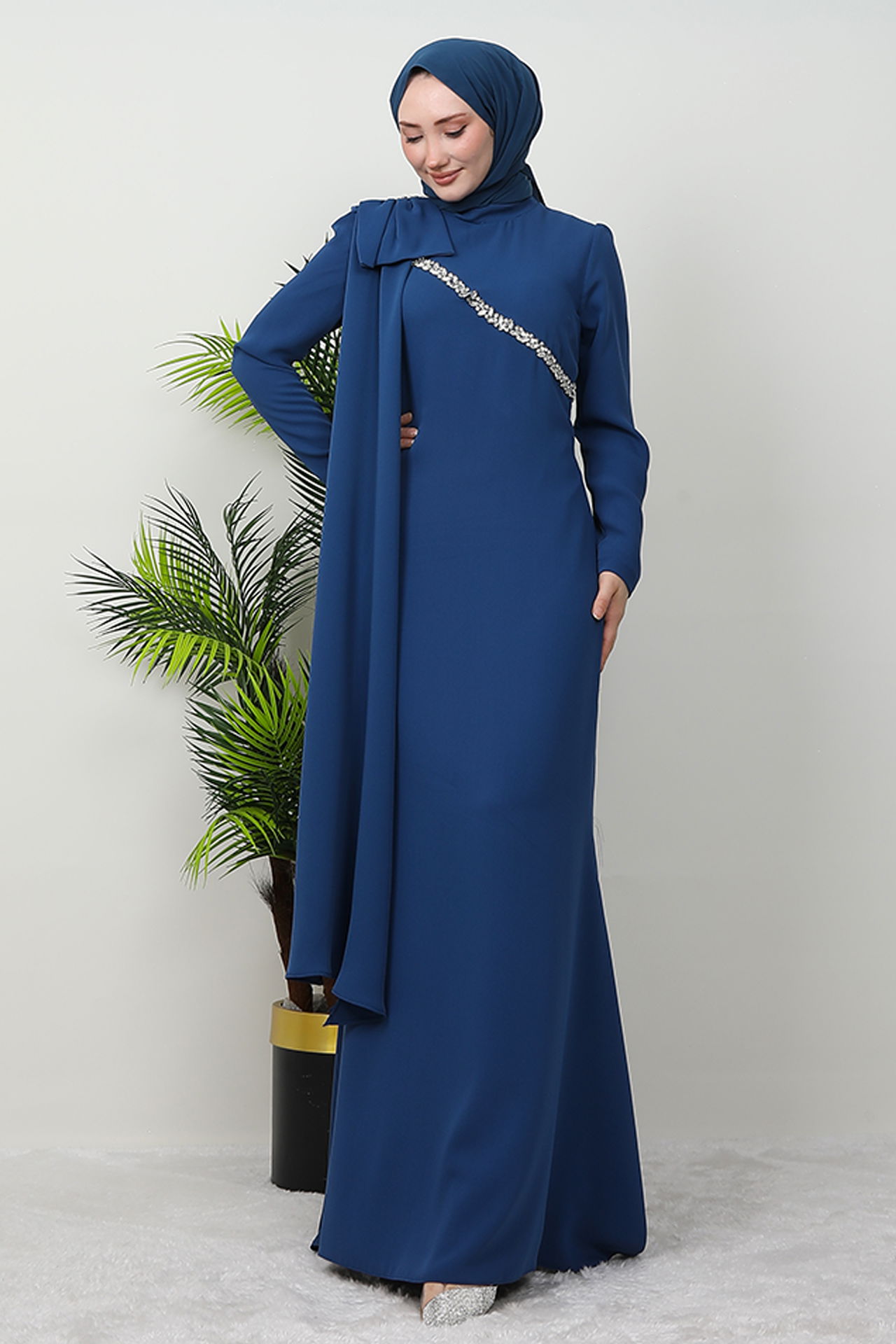Özün Taşlı Abiye İndigo - 4