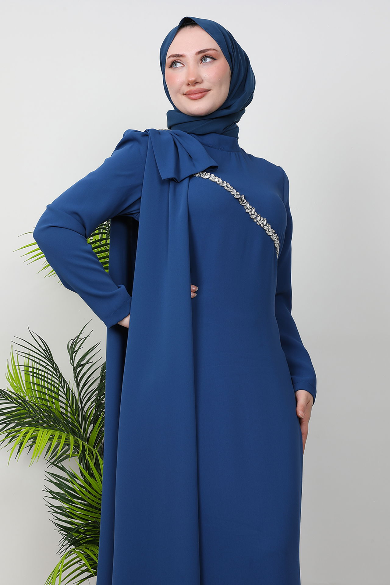 Özün Taşlı Abiye İndigo - 5