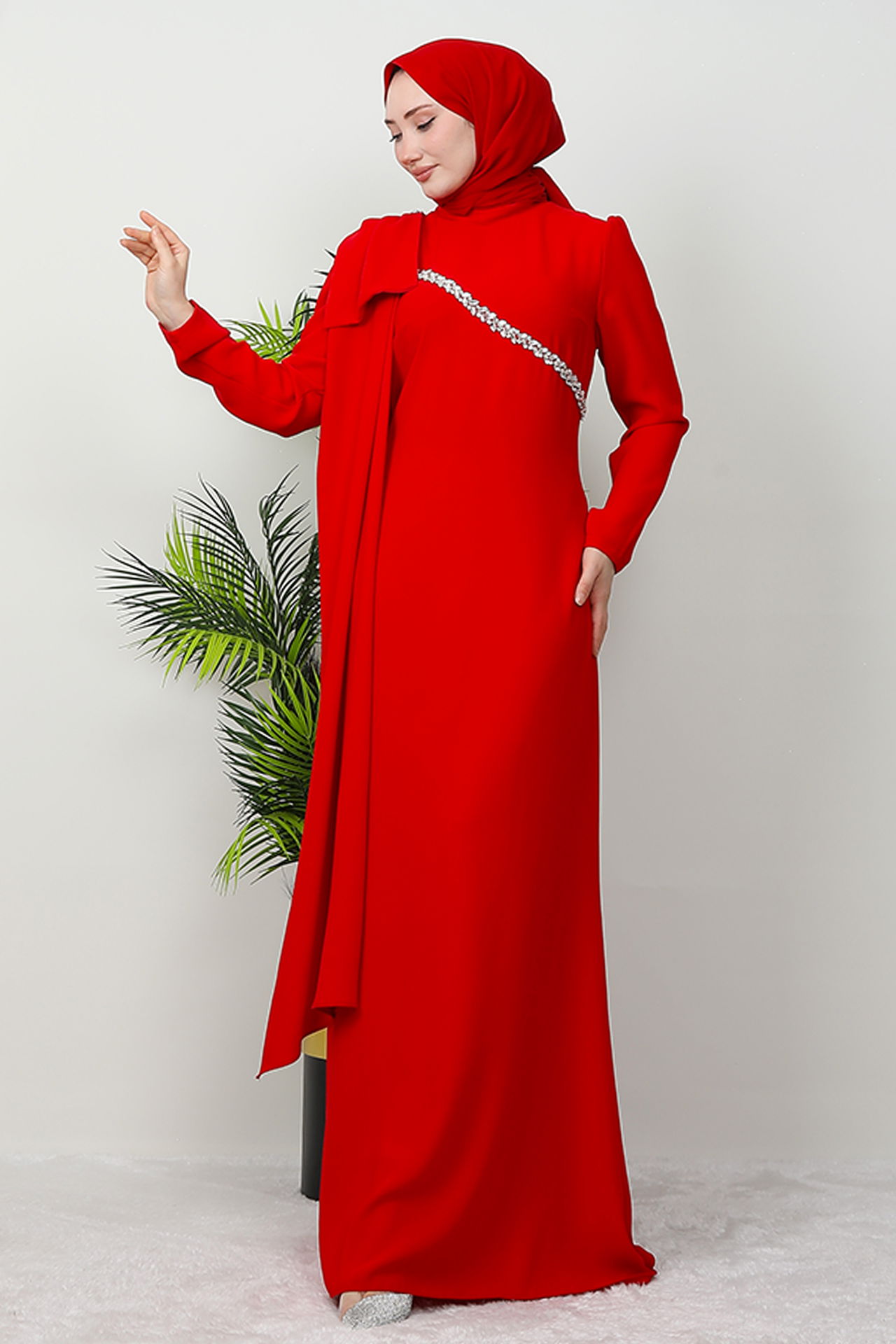 Özün Taşlı Abiye Kırmızı - 4