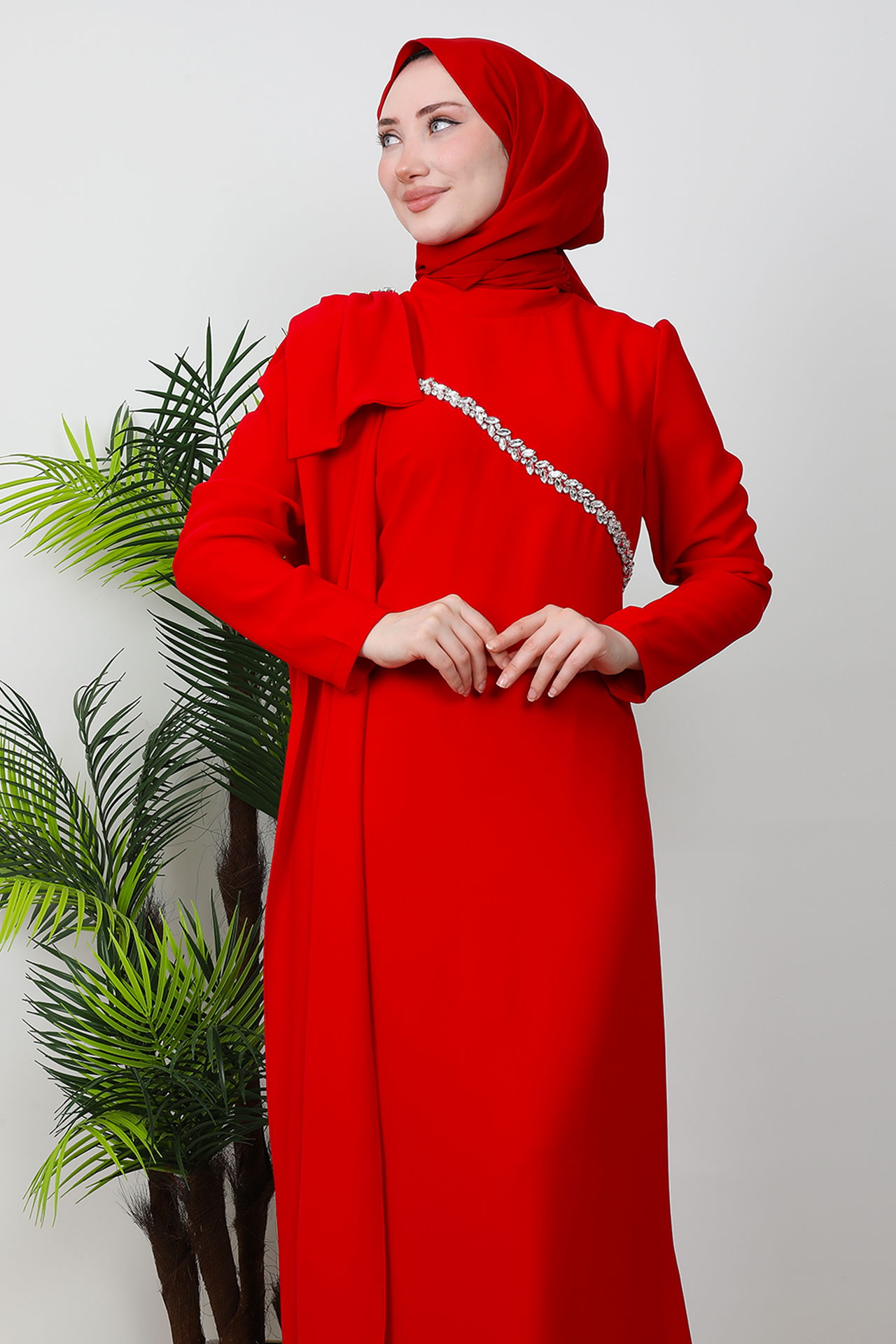 Özün Taşlı Abiye Kırmızı - 5