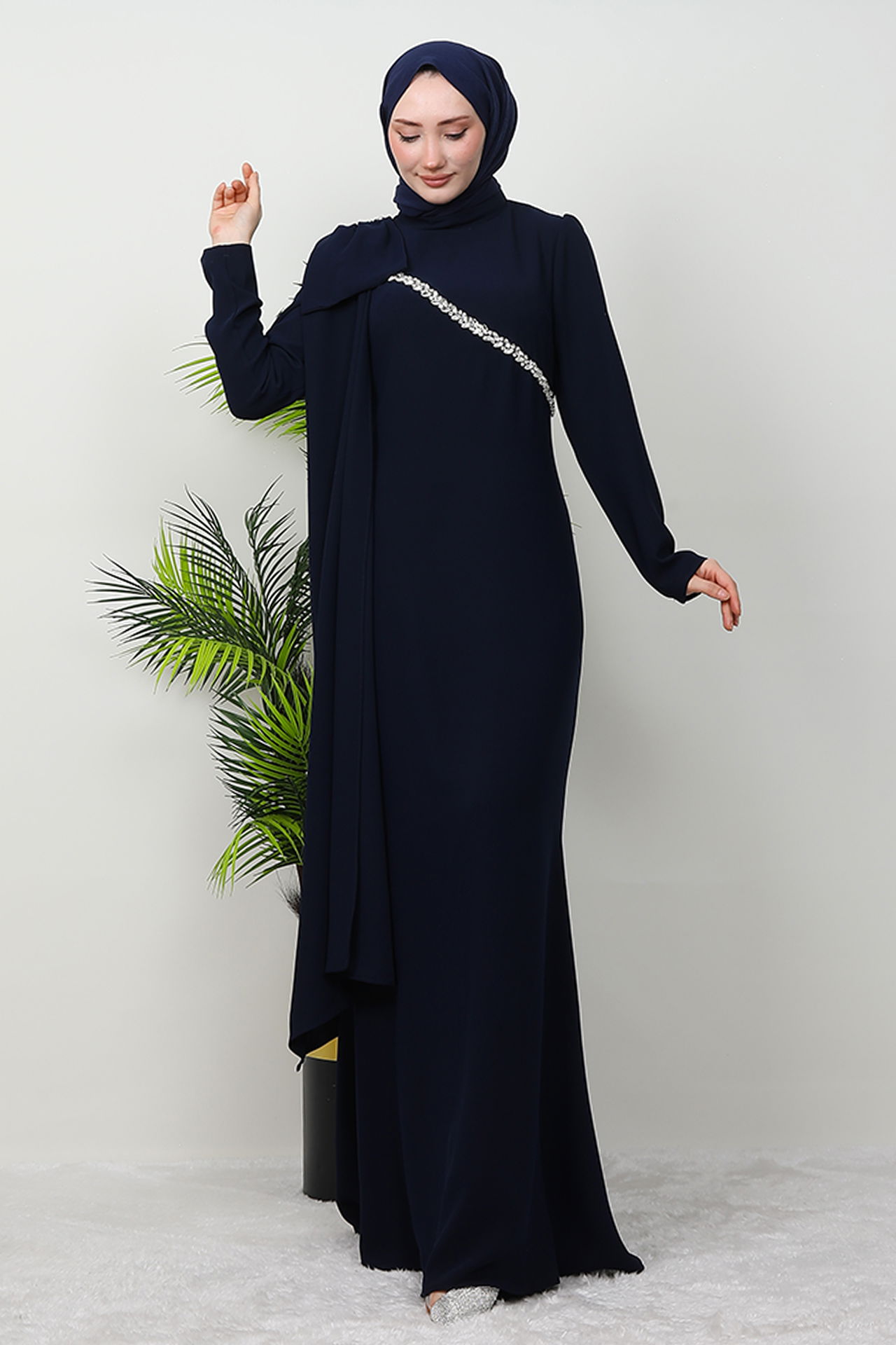 Özün Taşlı Abiye Koyu Lacivert - 2