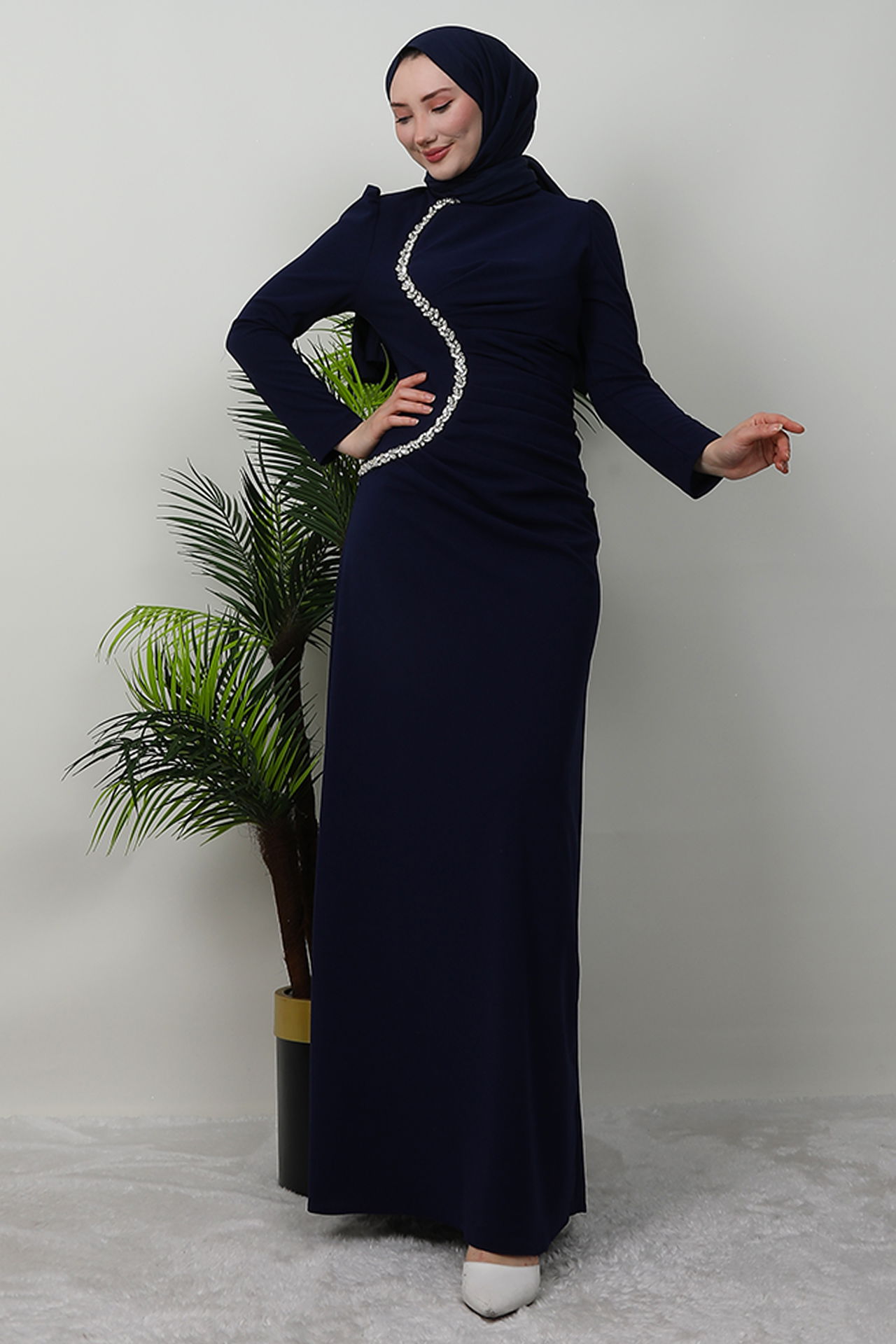 Zerafet Taşlı Elbise Lacivert - 2