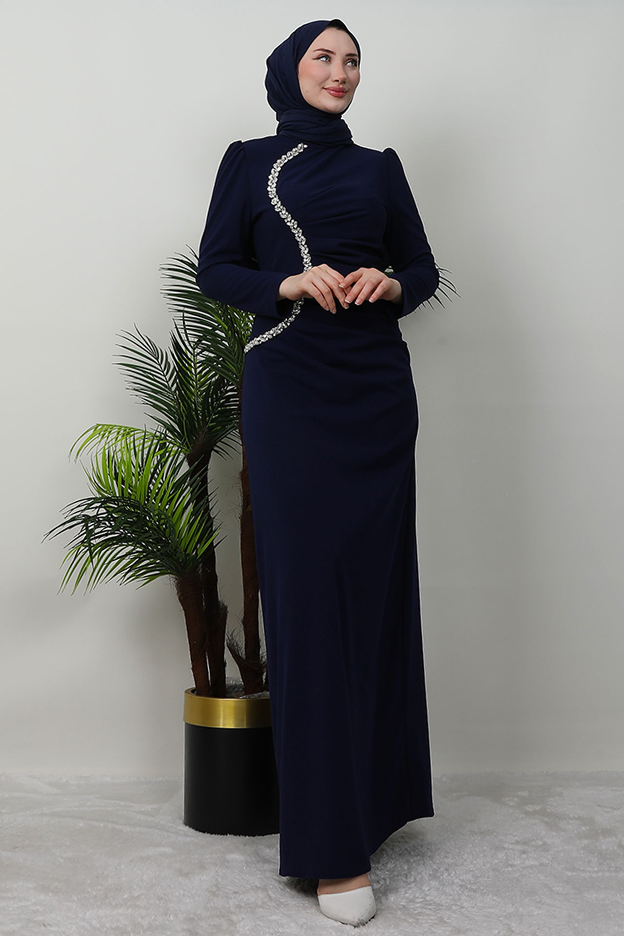 Zerafet Taşlı Elbise Lacivert - 3