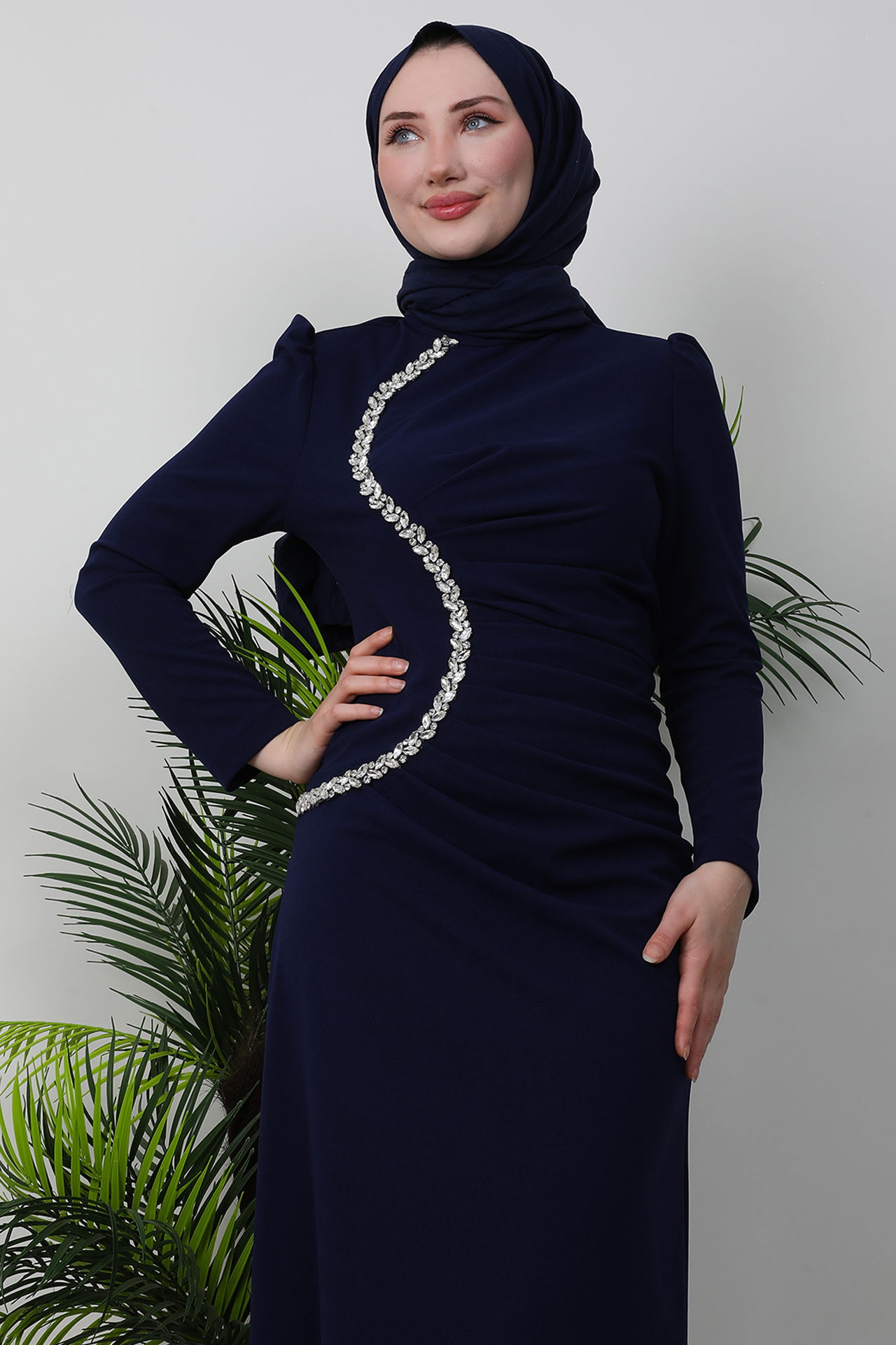 Zerafet Taşlı Elbise Lacivert - 5