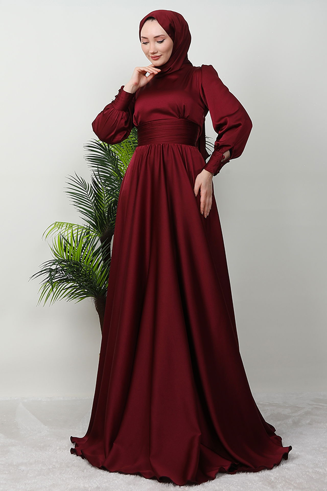 Beli Pileli Saten Abiye Bordo - 2