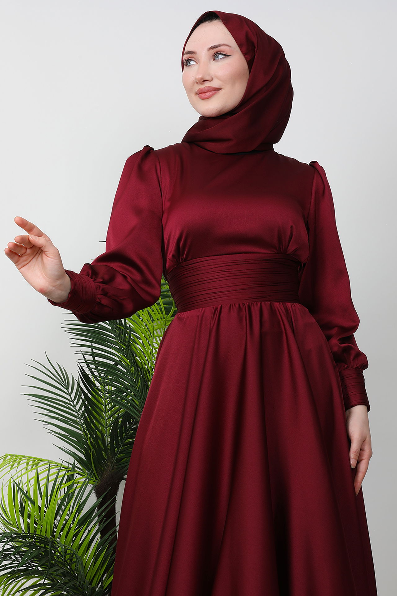 Beli Pileli Saten Abiye Bordo - 5