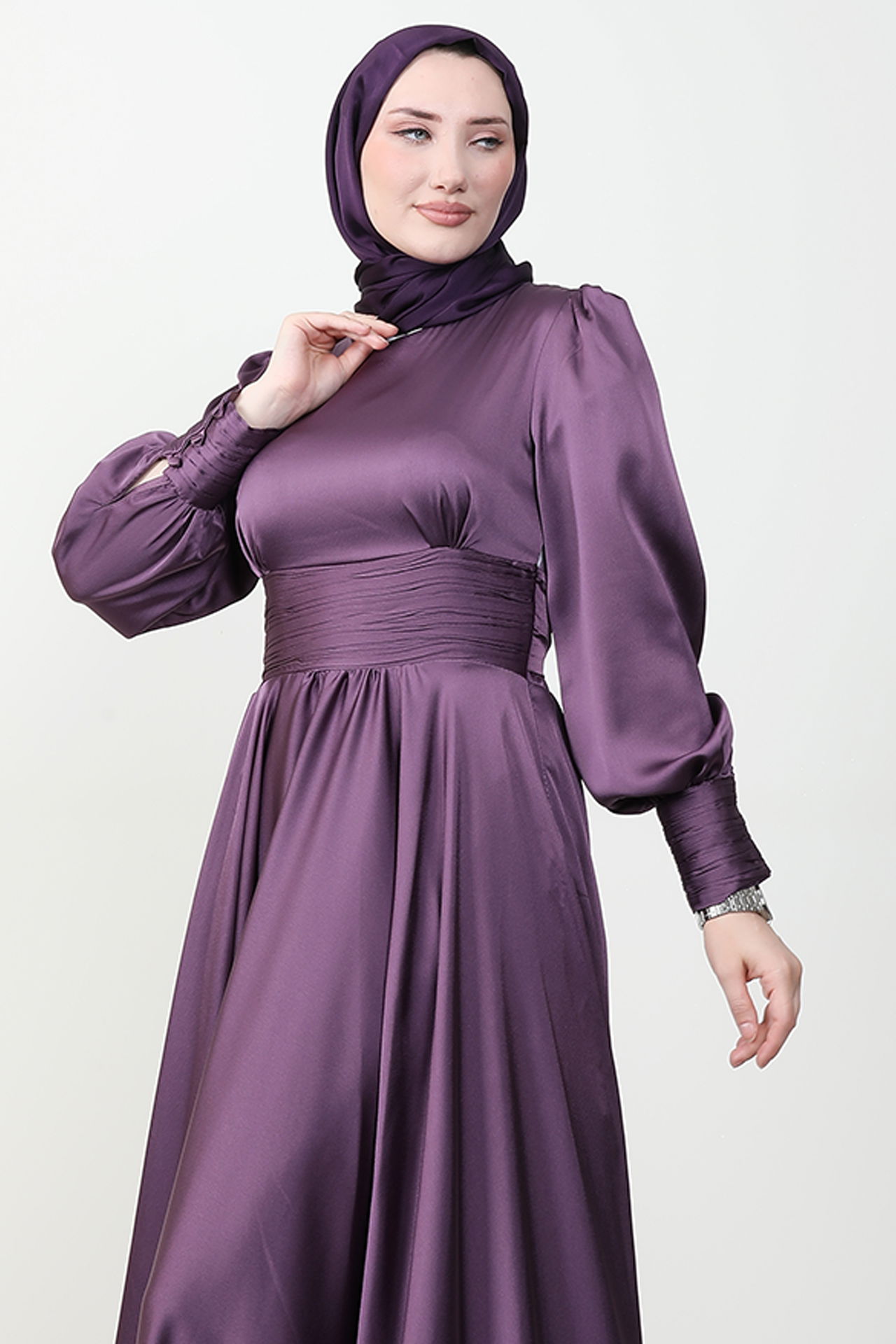 Beli Pileli Saten Abiye Lila - 5
