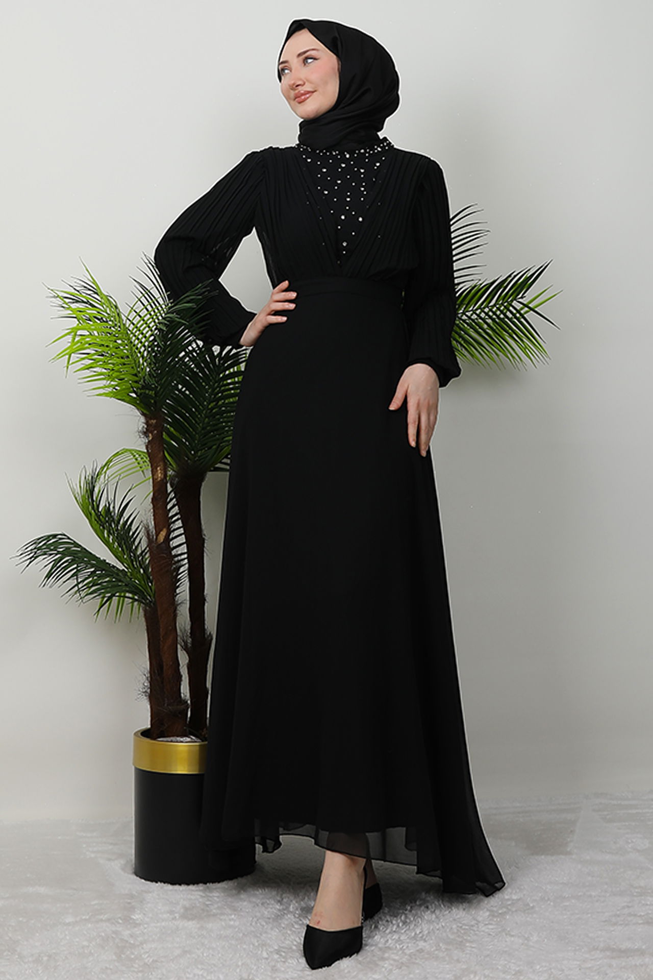 Damla Şifon Elbise Siyah 
