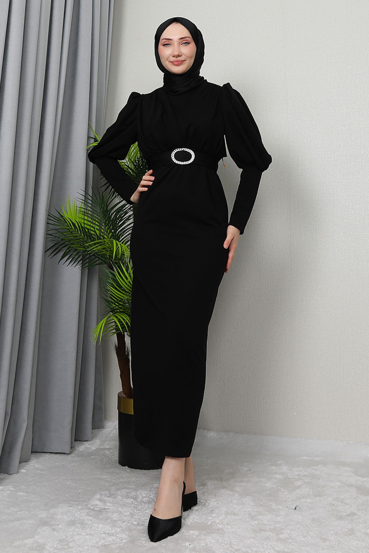 Yakası Çapraz Elbise Siyah - 4