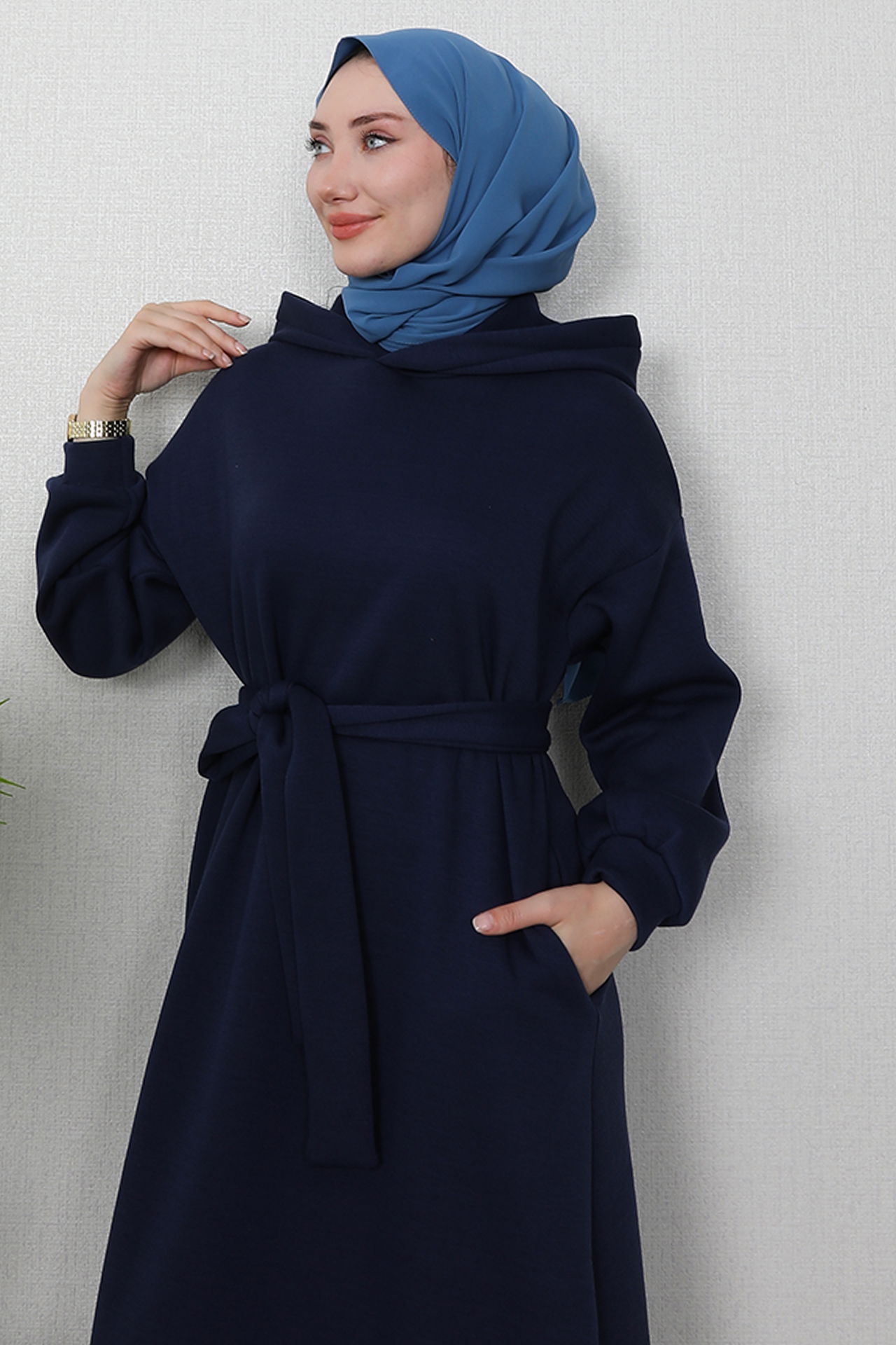 Şardonlu Cepli Elbise Lacivert - 5