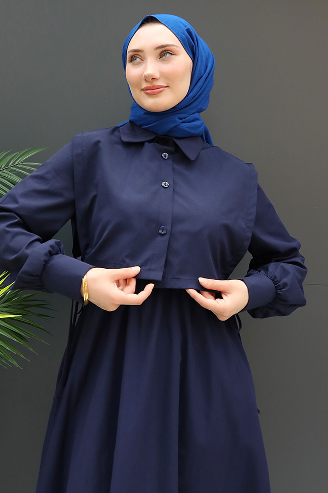 Pelerini İpli Elbise Lacivert - 5