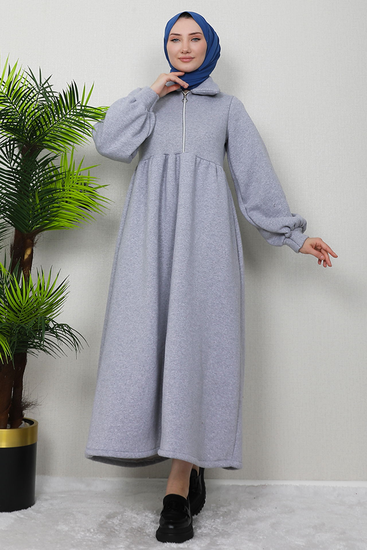 İlayda Fermuarlı Elbise Gri 