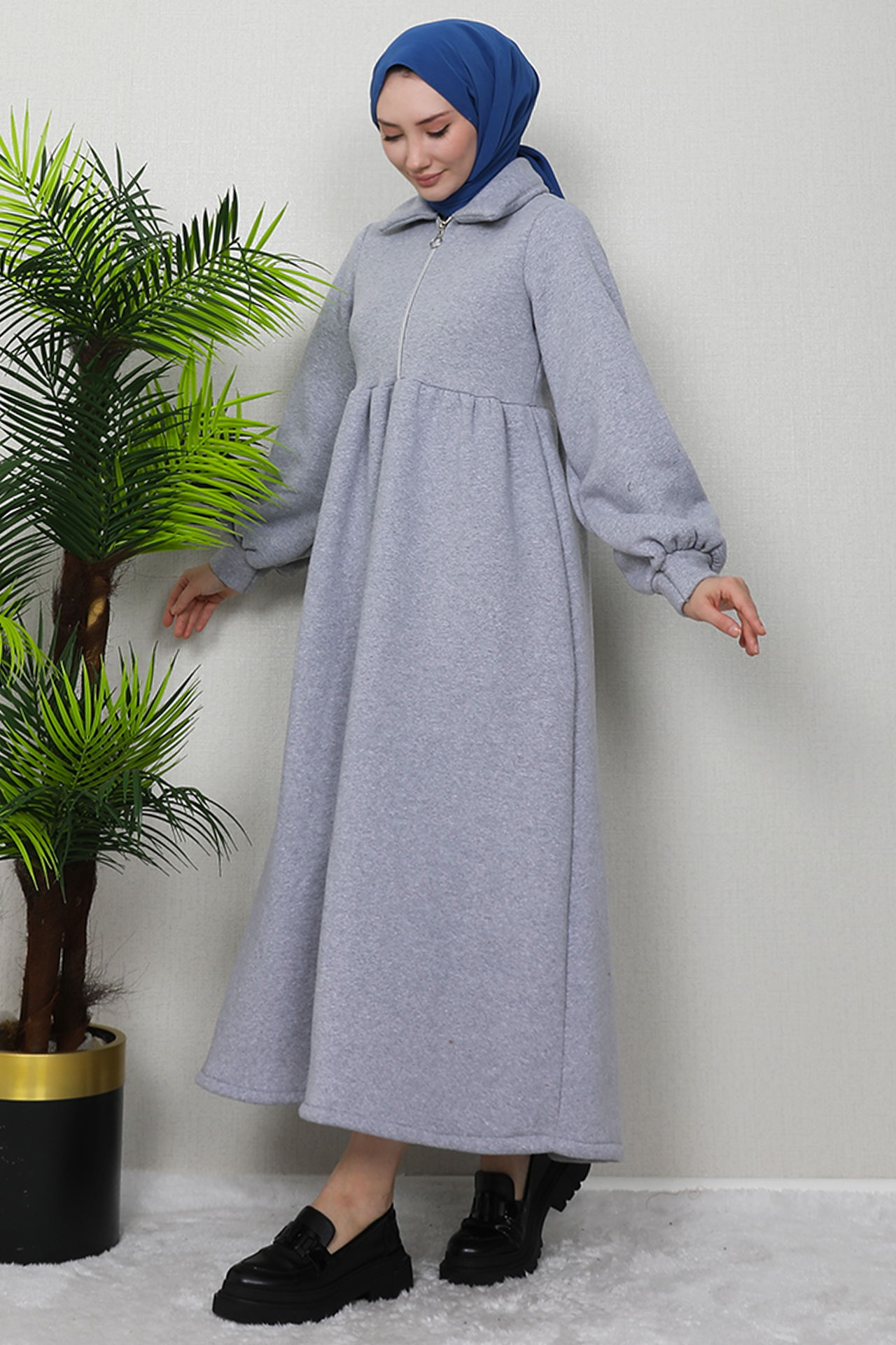 İlayda Fermuarlı Elbise Gri - 2