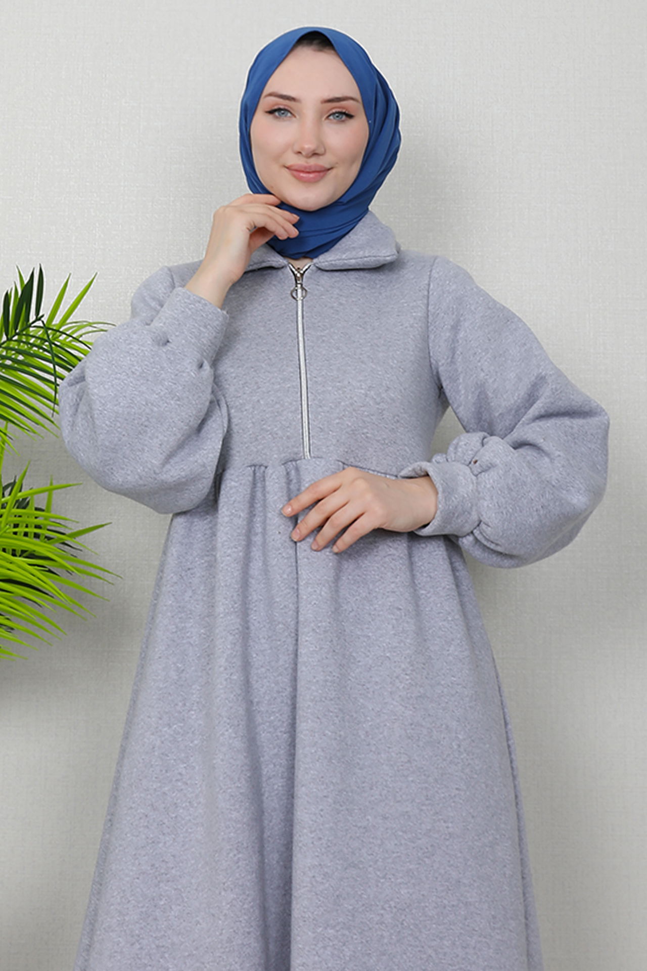 İlayda Fermuarlı Elbise Gri - 5