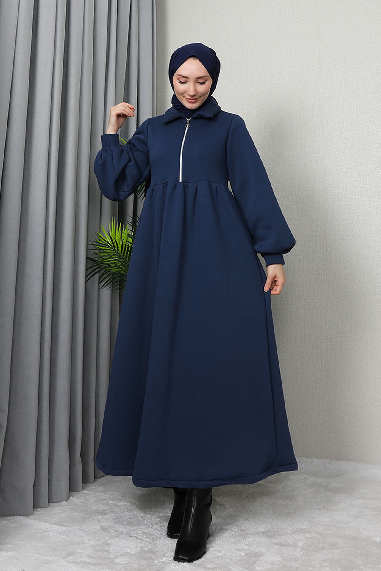 İlayda Fermuarlı Elbise Koyu İndigo - 2