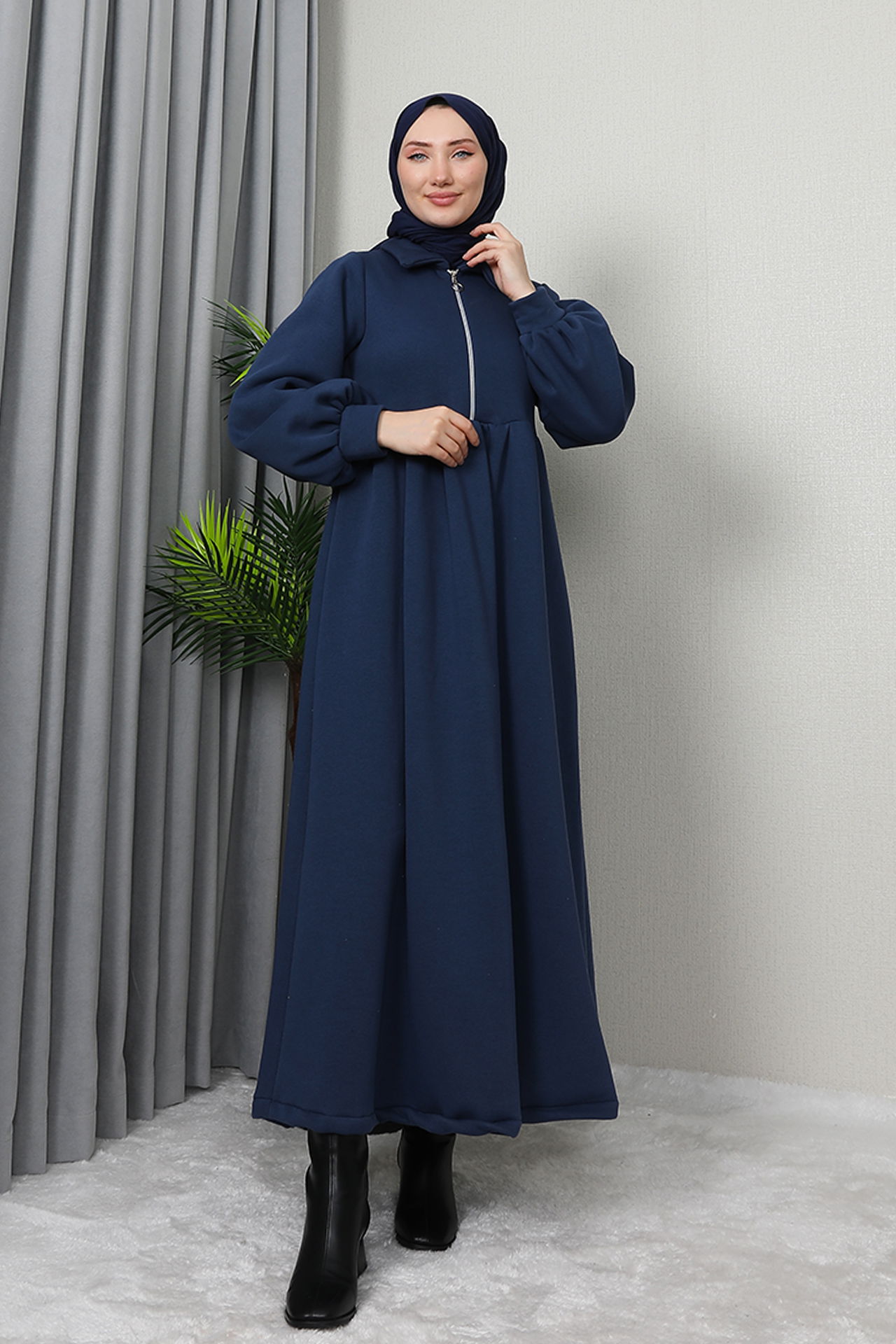 İlayda Fermuarlı Elbise Koyu İndigo - 3