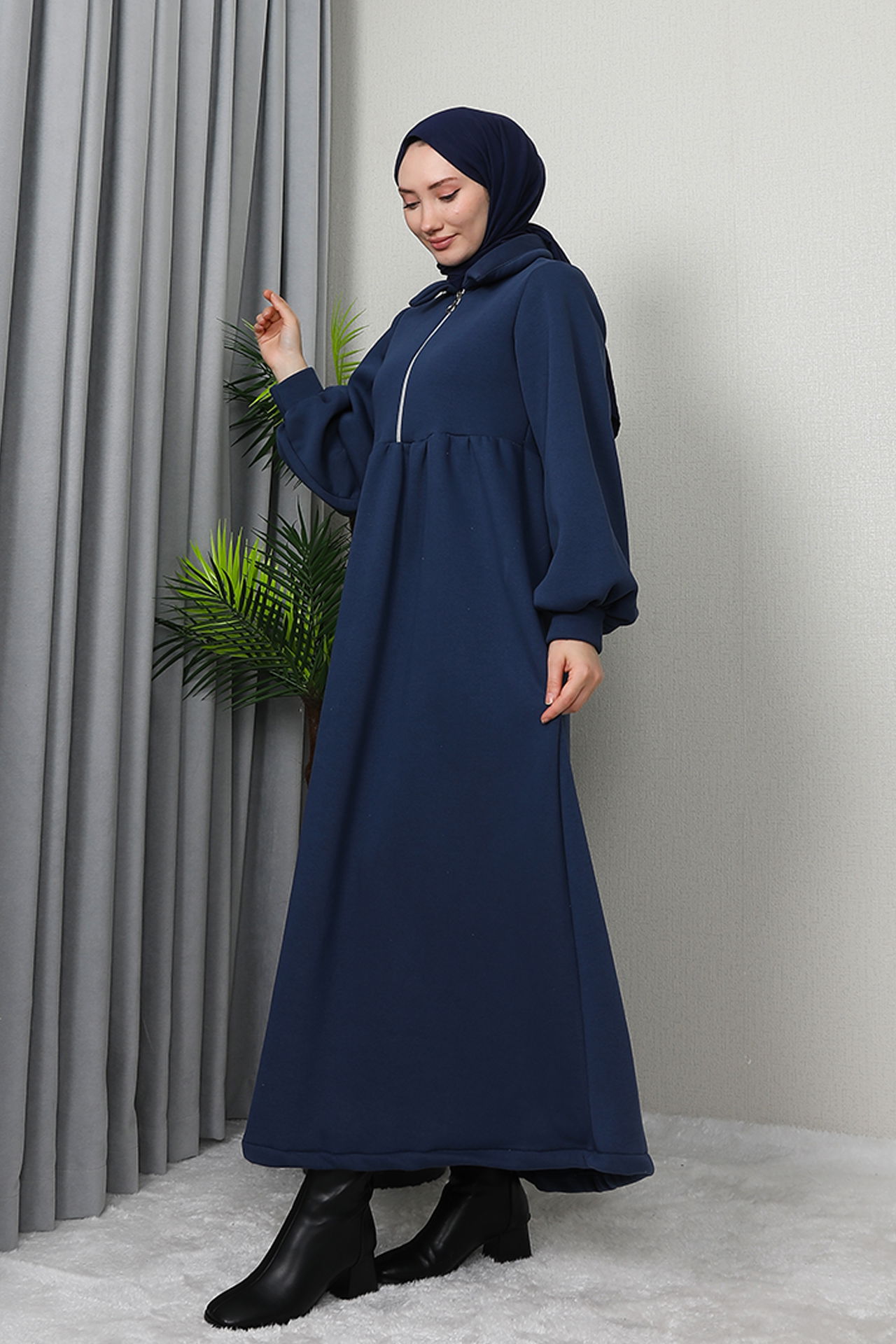 İlayda Fermuarlı Elbise Koyu İndigo - 4