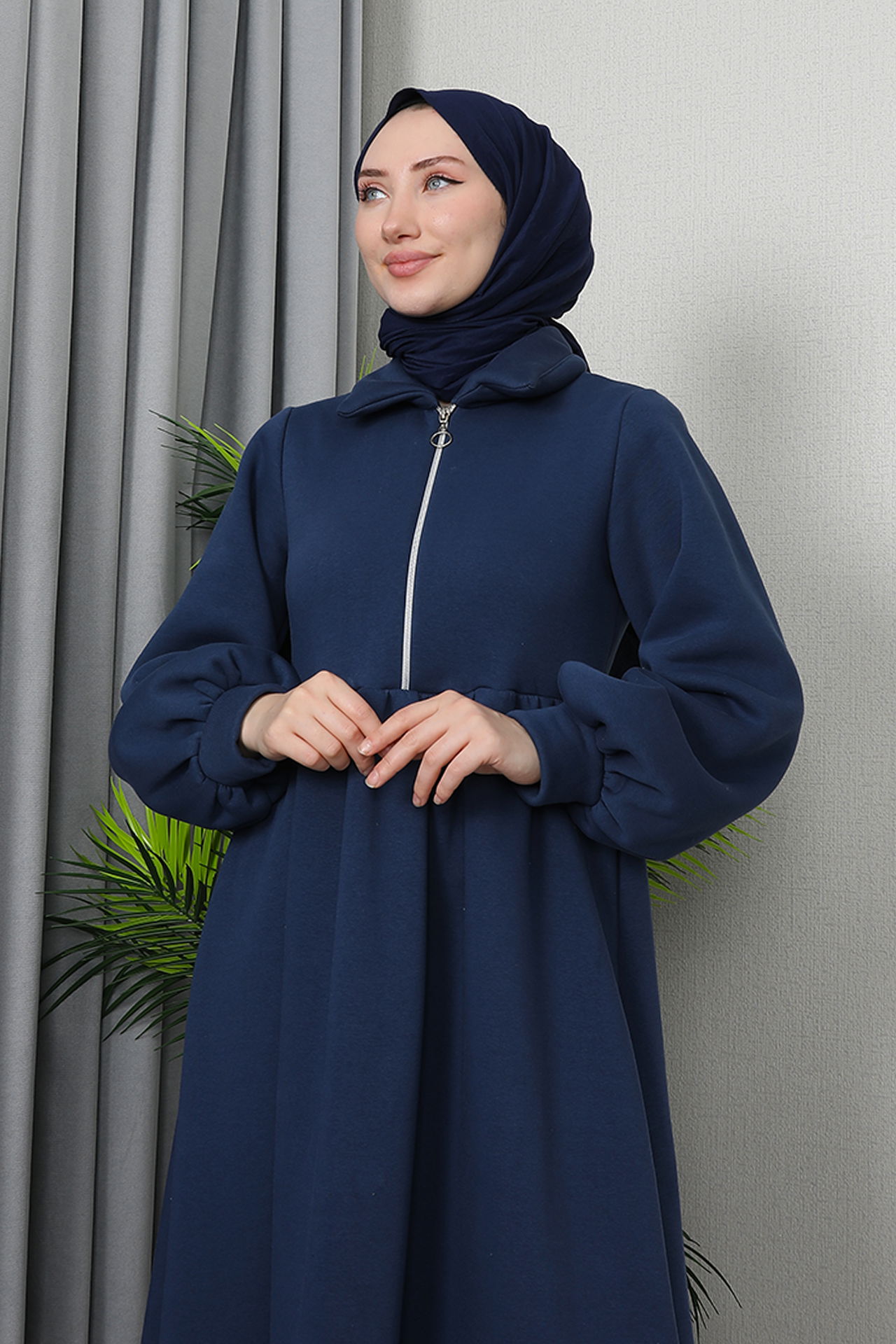 İlayda Fermuarlı Elbise Koyu İndigo - 5