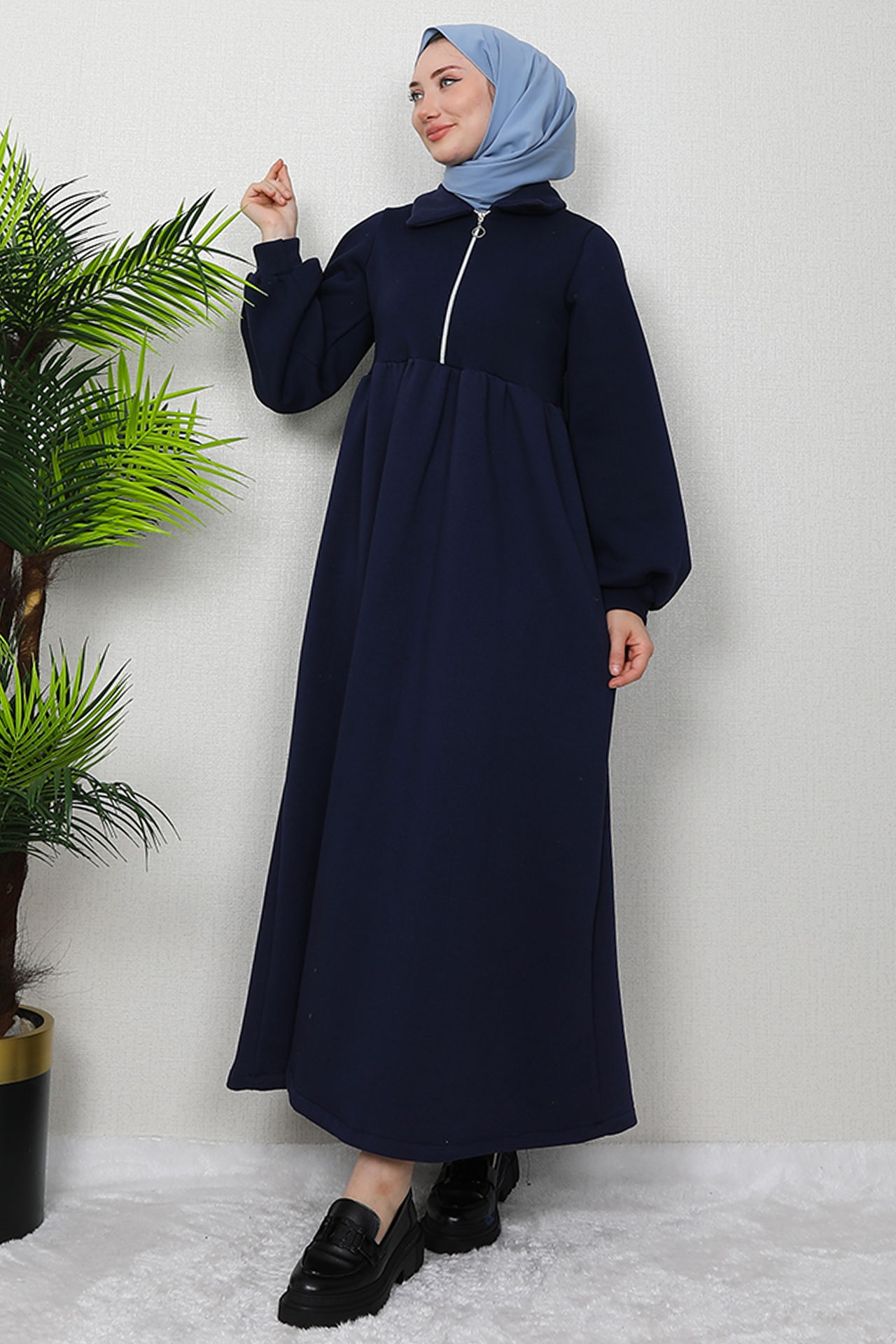 İlayda Fermuarlı Elbise Lacivert 