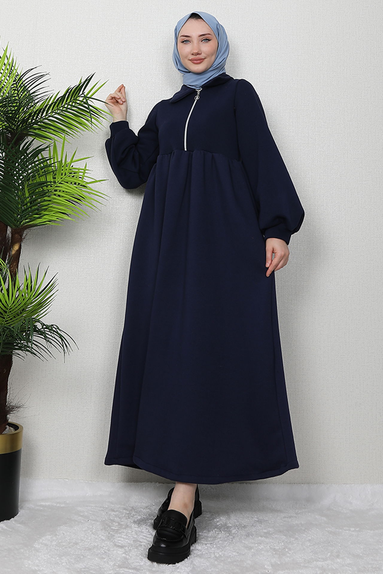 İlayda Fermuarlı Elbise Lacivert - 3