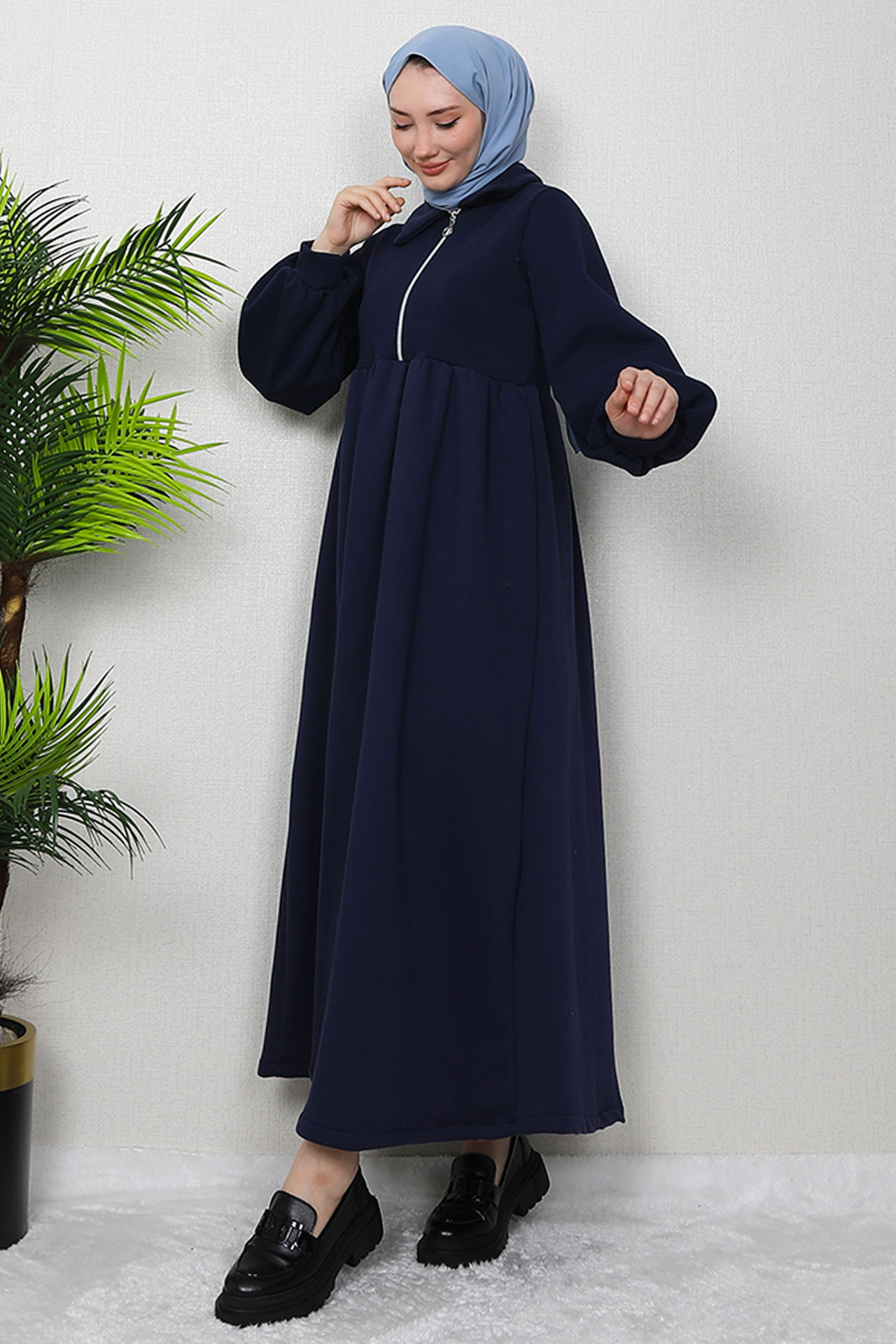 İlayda Fermuarlı Elbise Lacivert - 4