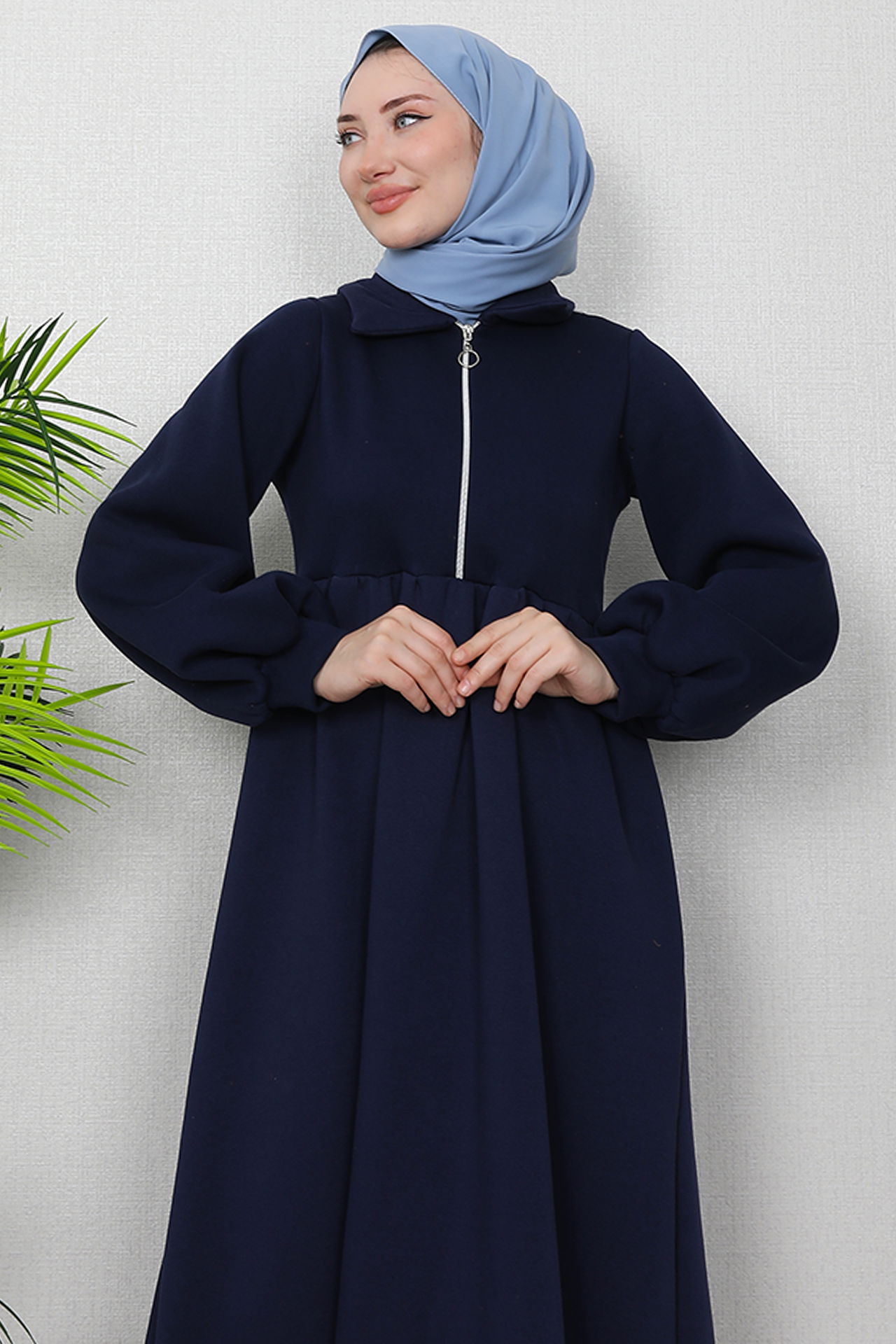 İlayda Fermuarlı Elbise Lacivert - 5