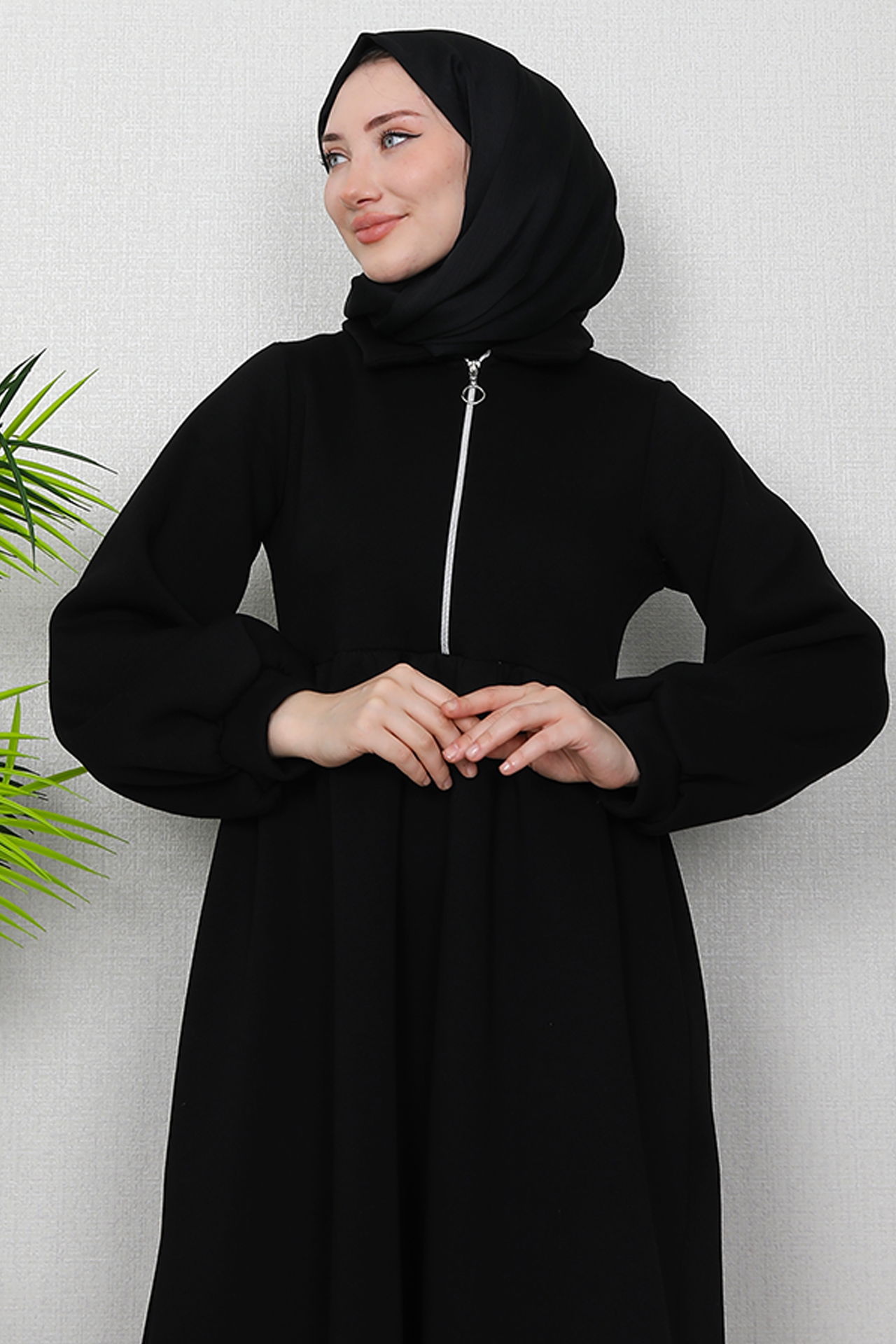 İlayda Fermuarlı Elbise Siyah - 5