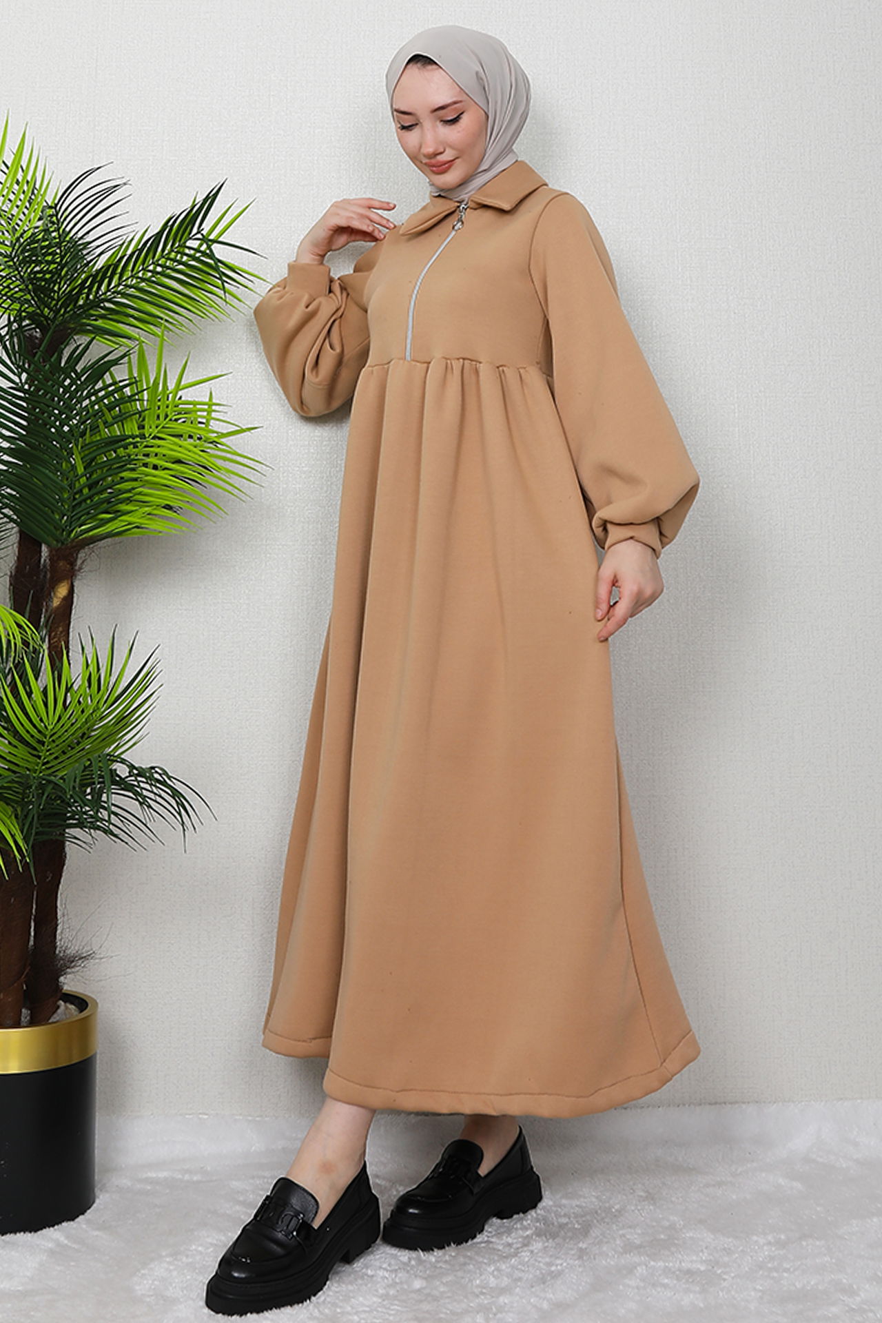 İlayda Fermuarlı Elbise Sütlükahve - 2