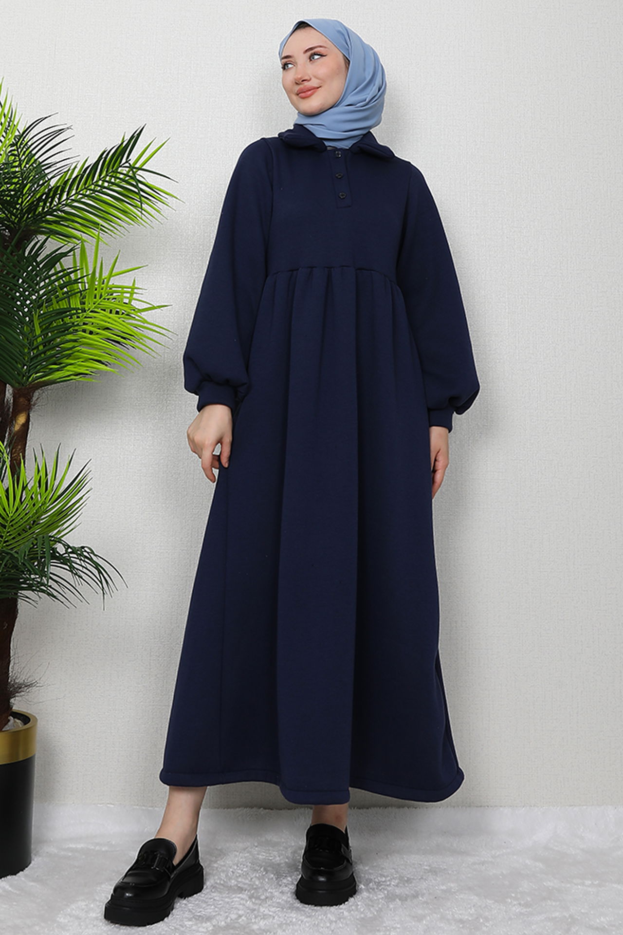 Şevval Düğmeli Elbise Lacivert 