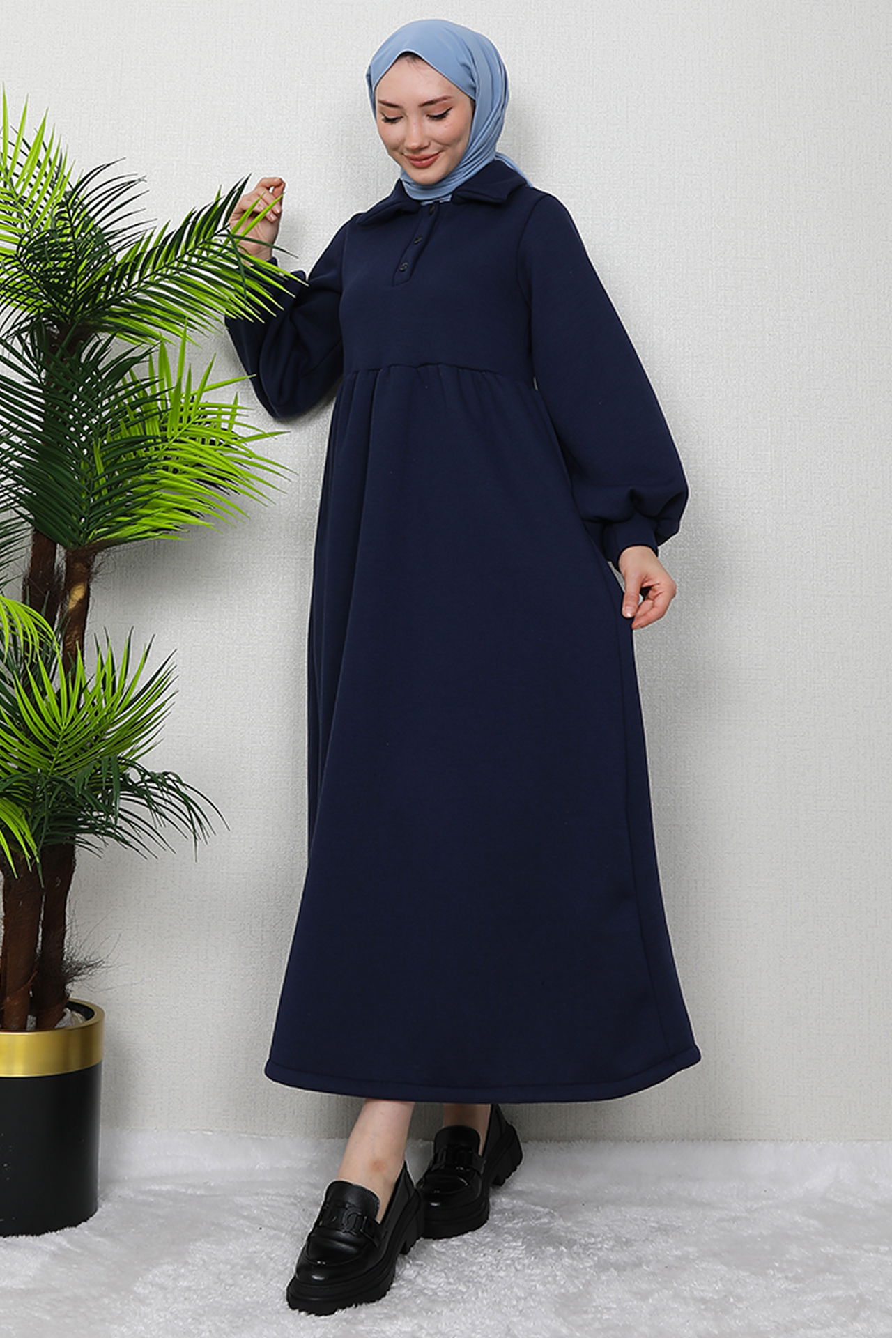Şevval Düğmeli Elbise Lacivert - 2