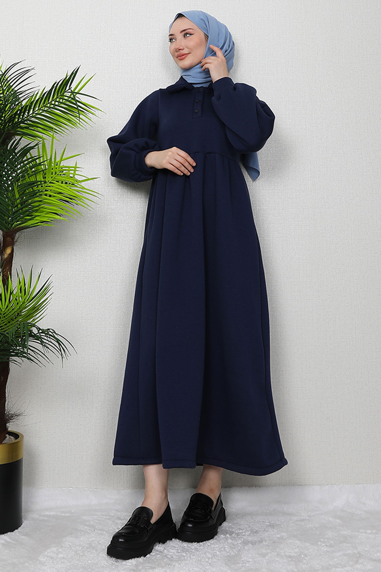 Şevval Düğmeli Elbise Lacivert - 3