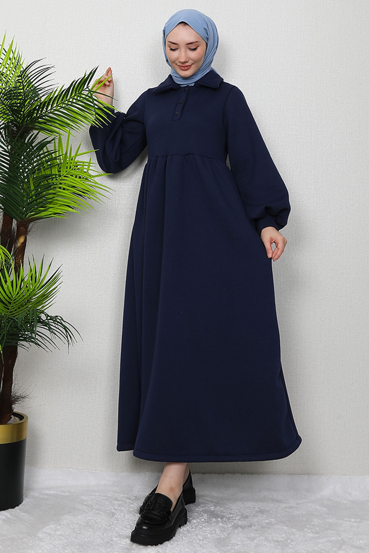 Şevval Düğmeli Elbise Lacivert - 4