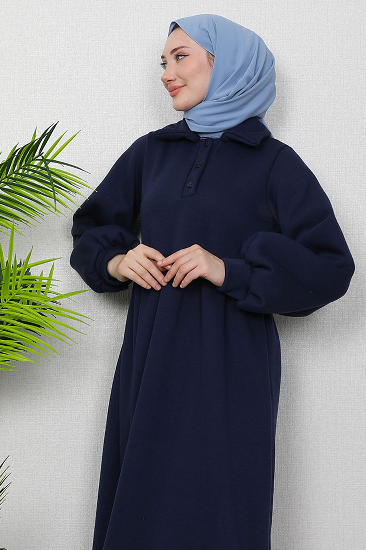 Şevval Düğmeli Elbise Lacivert - 5