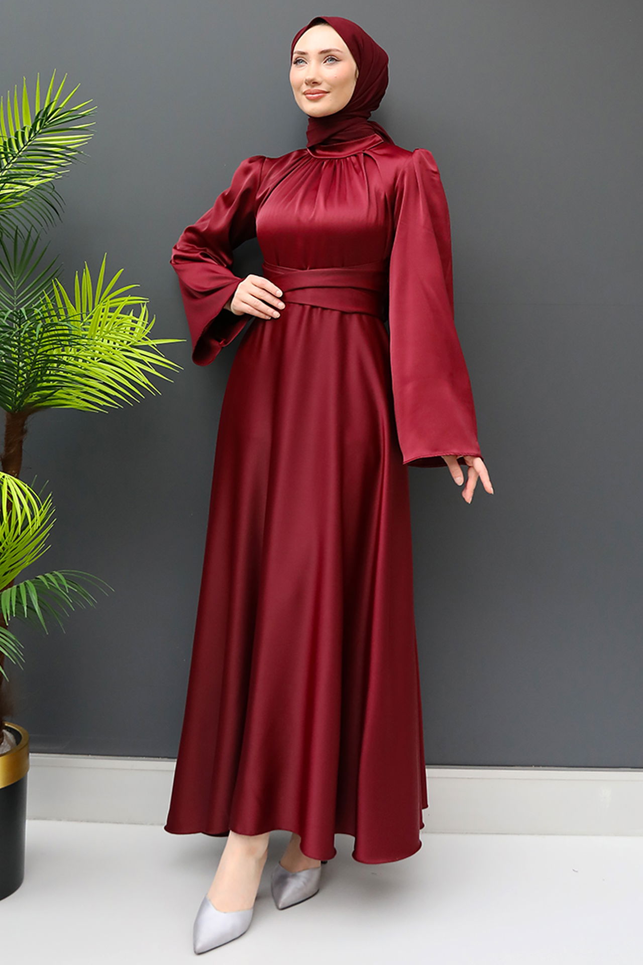 Nazlı Tesettür Elbise Bordo 