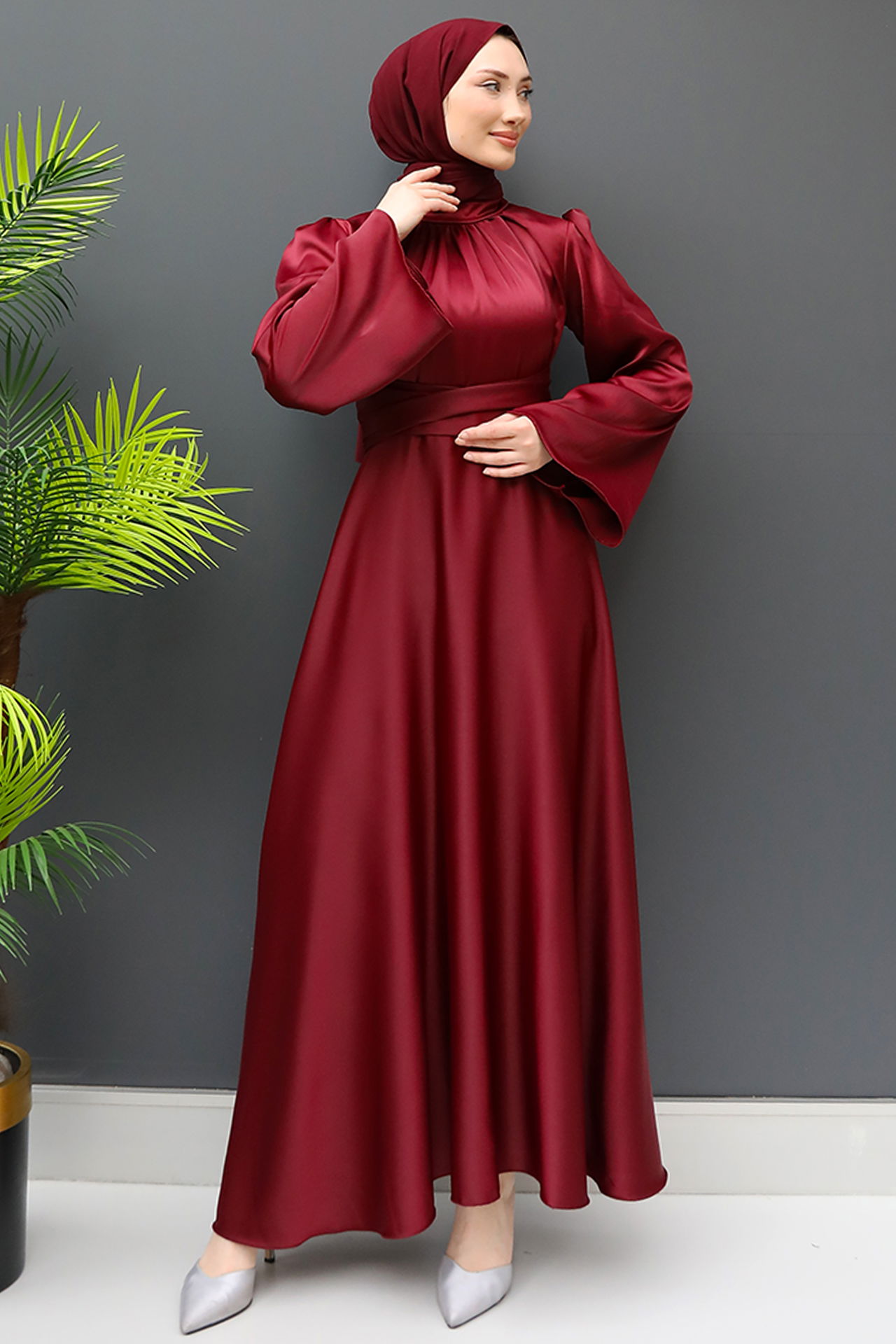 Nazlı Tesettür Elbise Bordo - 3