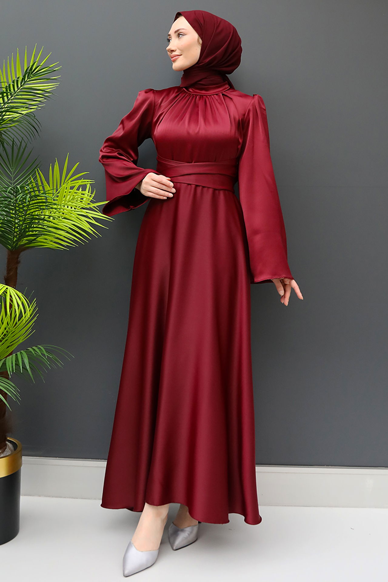 Nazlı Tesettür Elbise Bordo - 4
