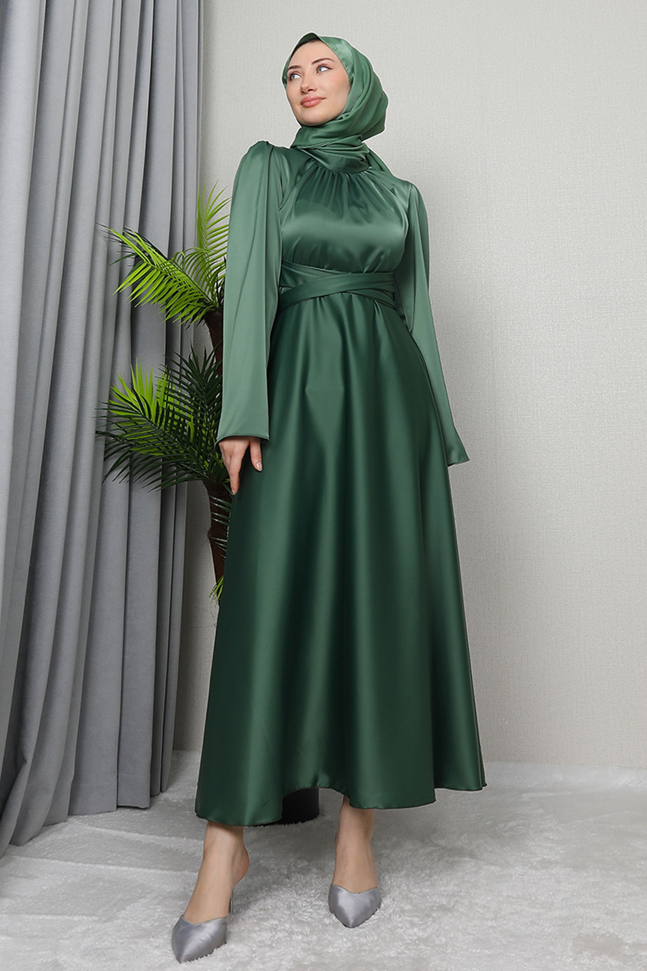 Nazlı Tesettür Elbise Haki - 3