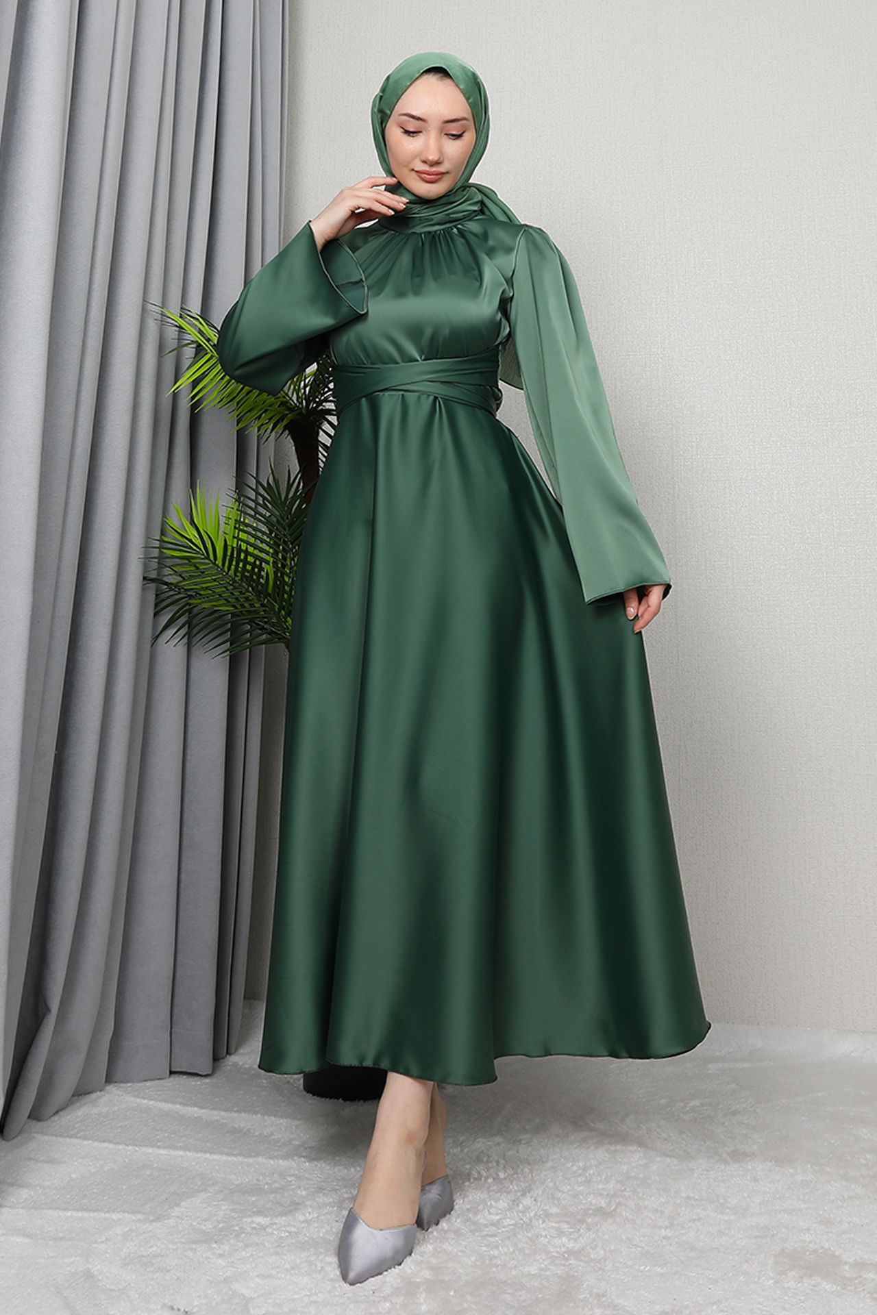 Nazlı Tesettür Elbise Haki - 4